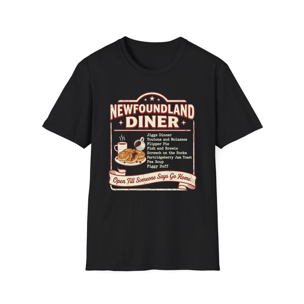 Newfoundland Diner T-Shirt — Vintage Newfoundland Food Menu Tee (Jiggs Dinner, Toutons, Molasses)