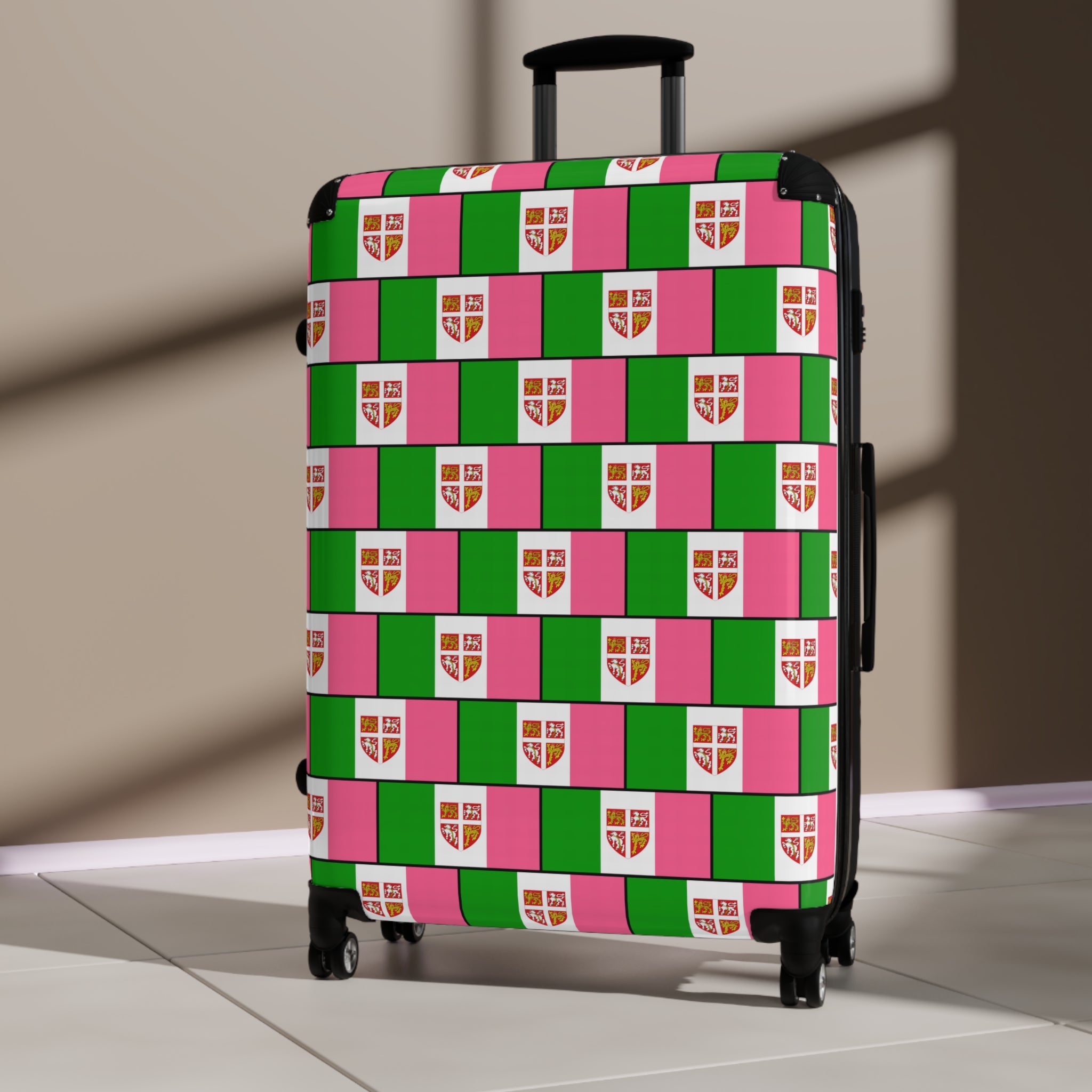 Pink, White & Green Flag 3-Piece Luggage Set with Coat of Arms