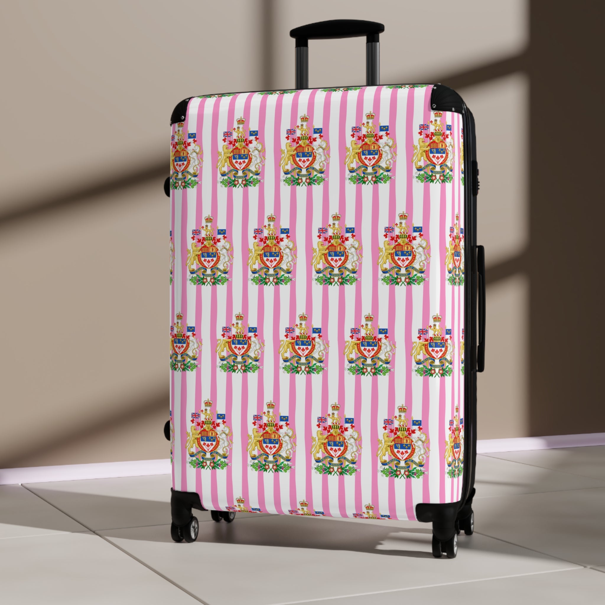 Canada Coat of Arms Pink Stripe 3-Piece Luggage Set