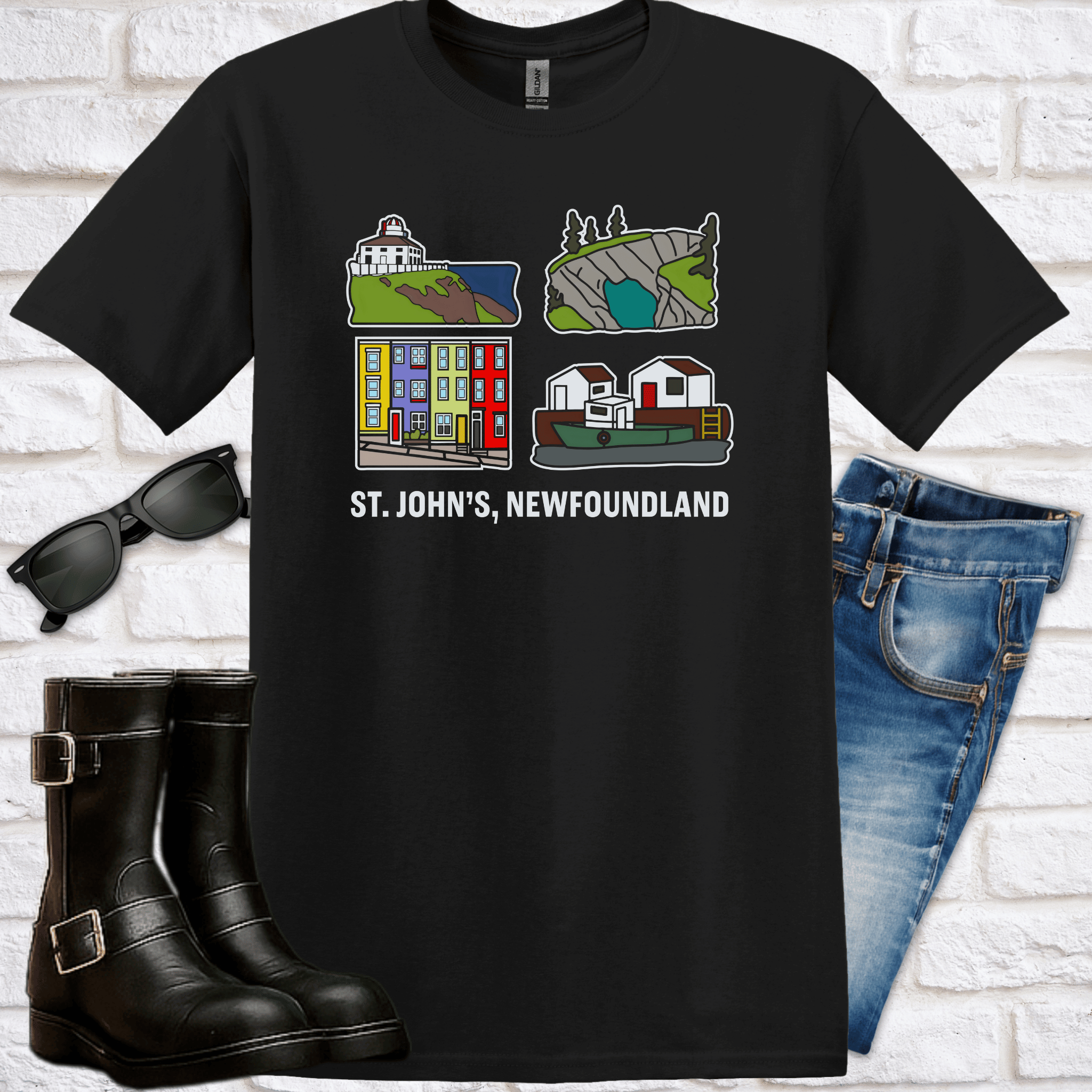 St. John's Newfoundland Settings T-Shirt — Colorful Landmarks Tee