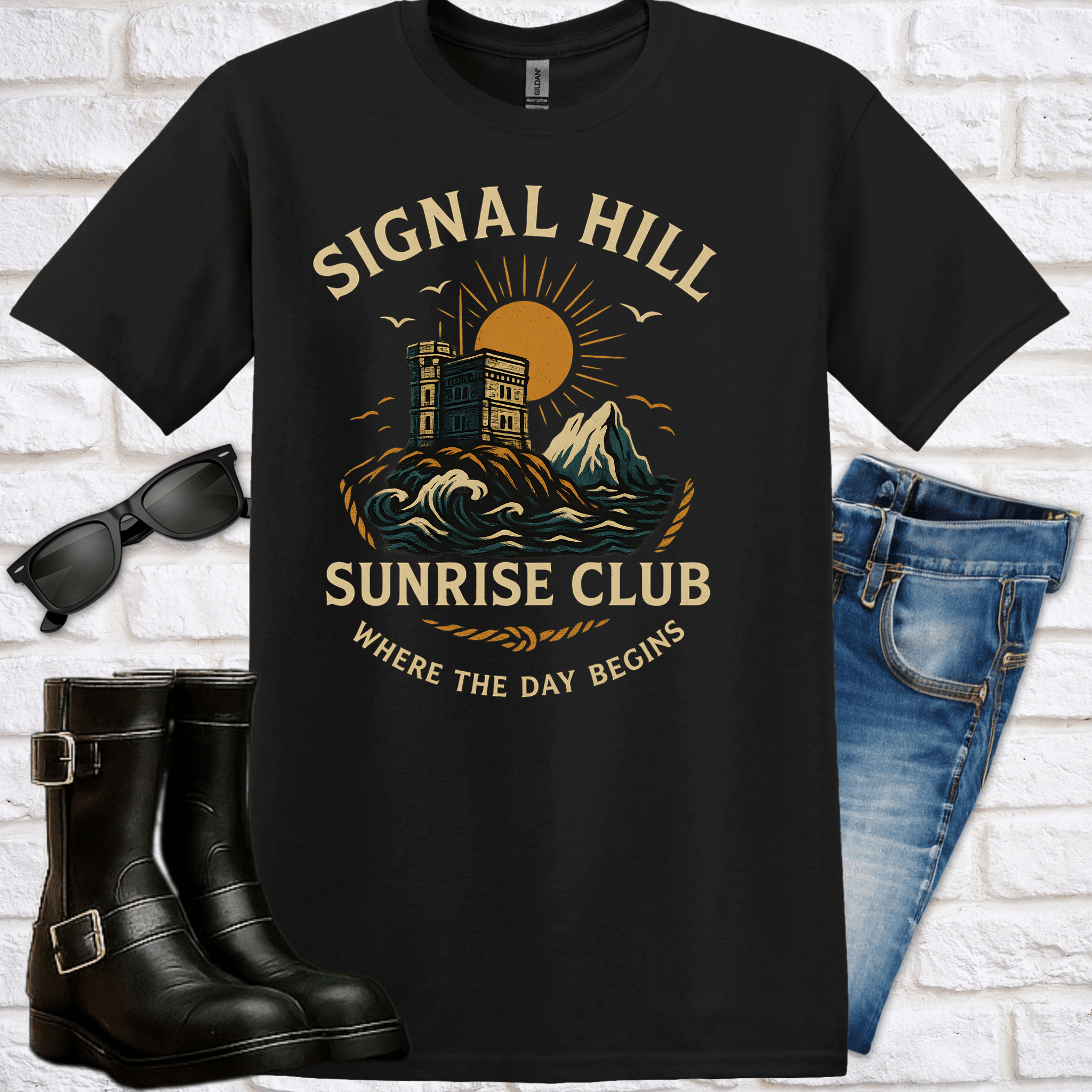 Signal Hill Sunrise Club T-Shirt — 'Where The Day Begins' Vintage Sunrise Tee