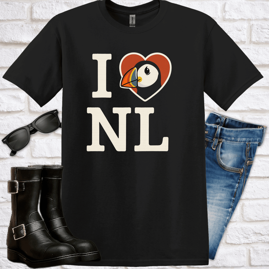 "I  Heart NL " Puffin T-Shirt---Newfoundland Nautical Collection