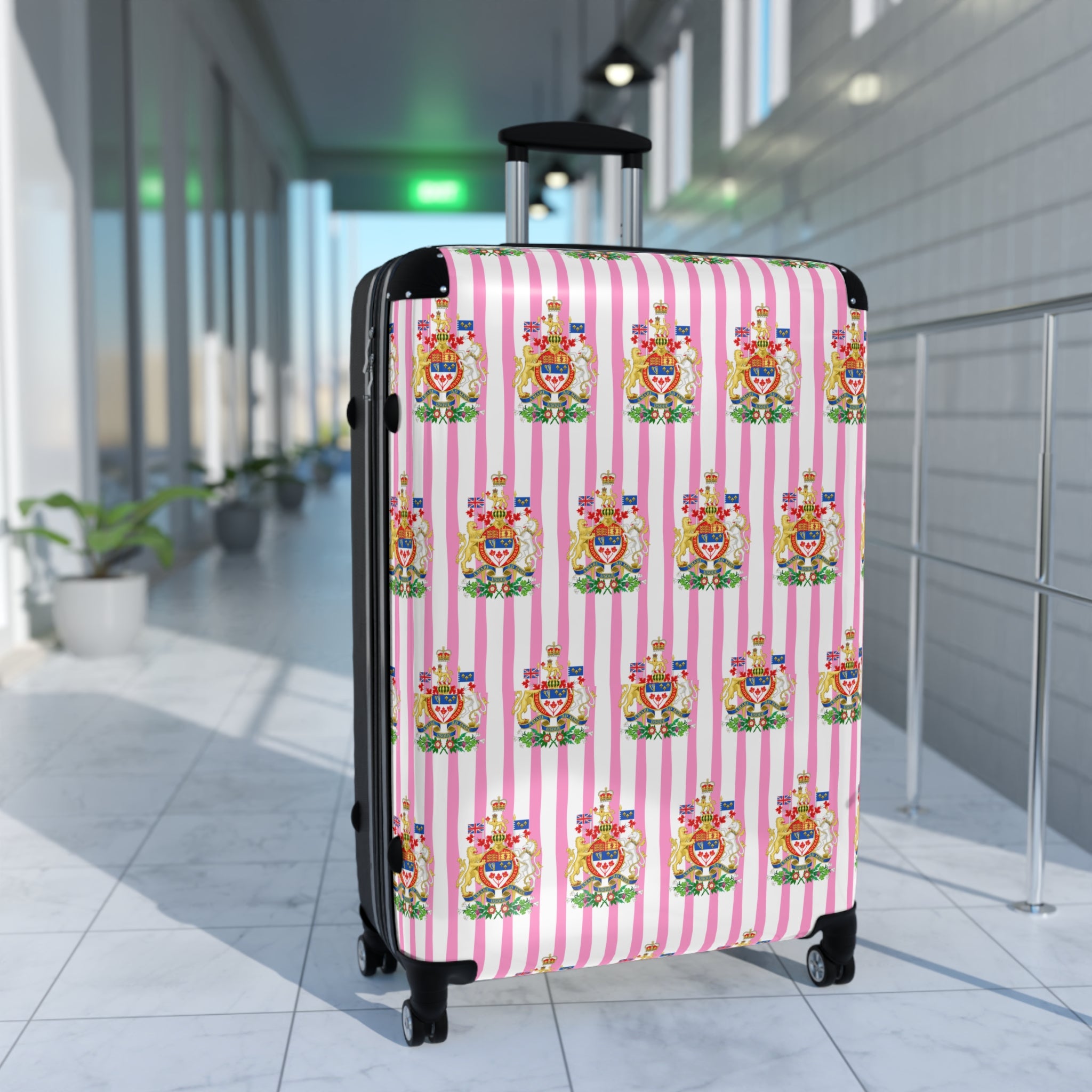 Canada Coat of Arms Pink Stripe 3-Piece Luggage Set