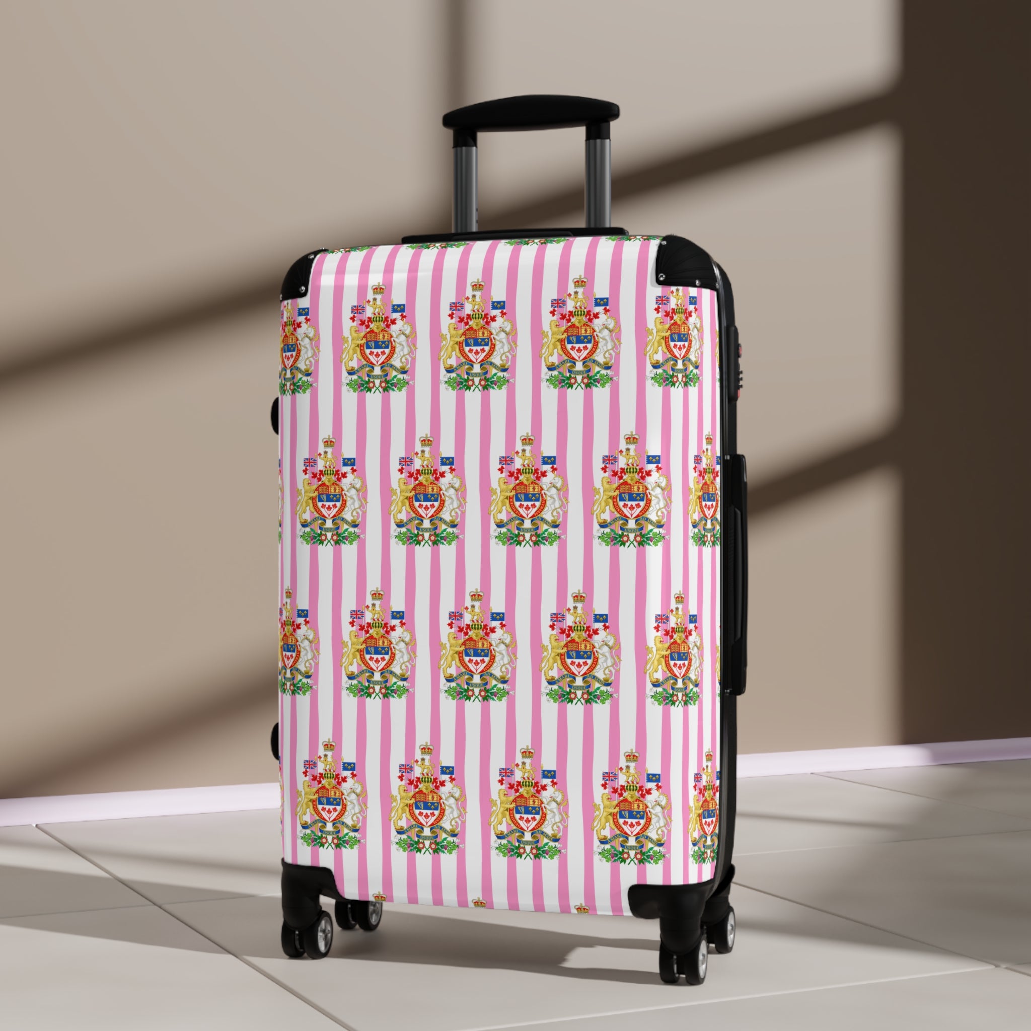 Canada Coat of Arms Pink Stripe 3-Piece Luggage Set