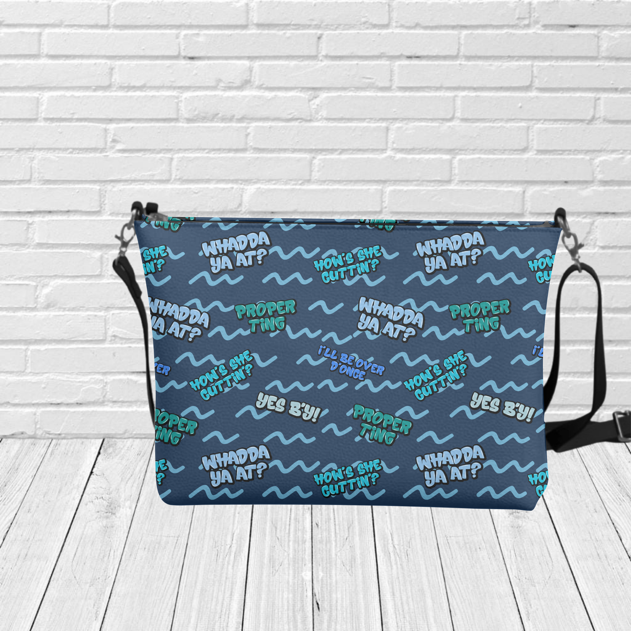 "Newfinese Greetings" on the Water Crossbody