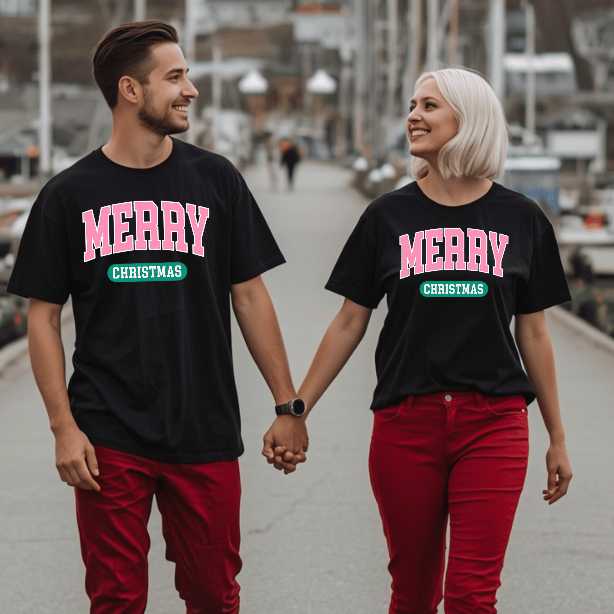 Merry Christmas in Colllegiate Text T-Shirt