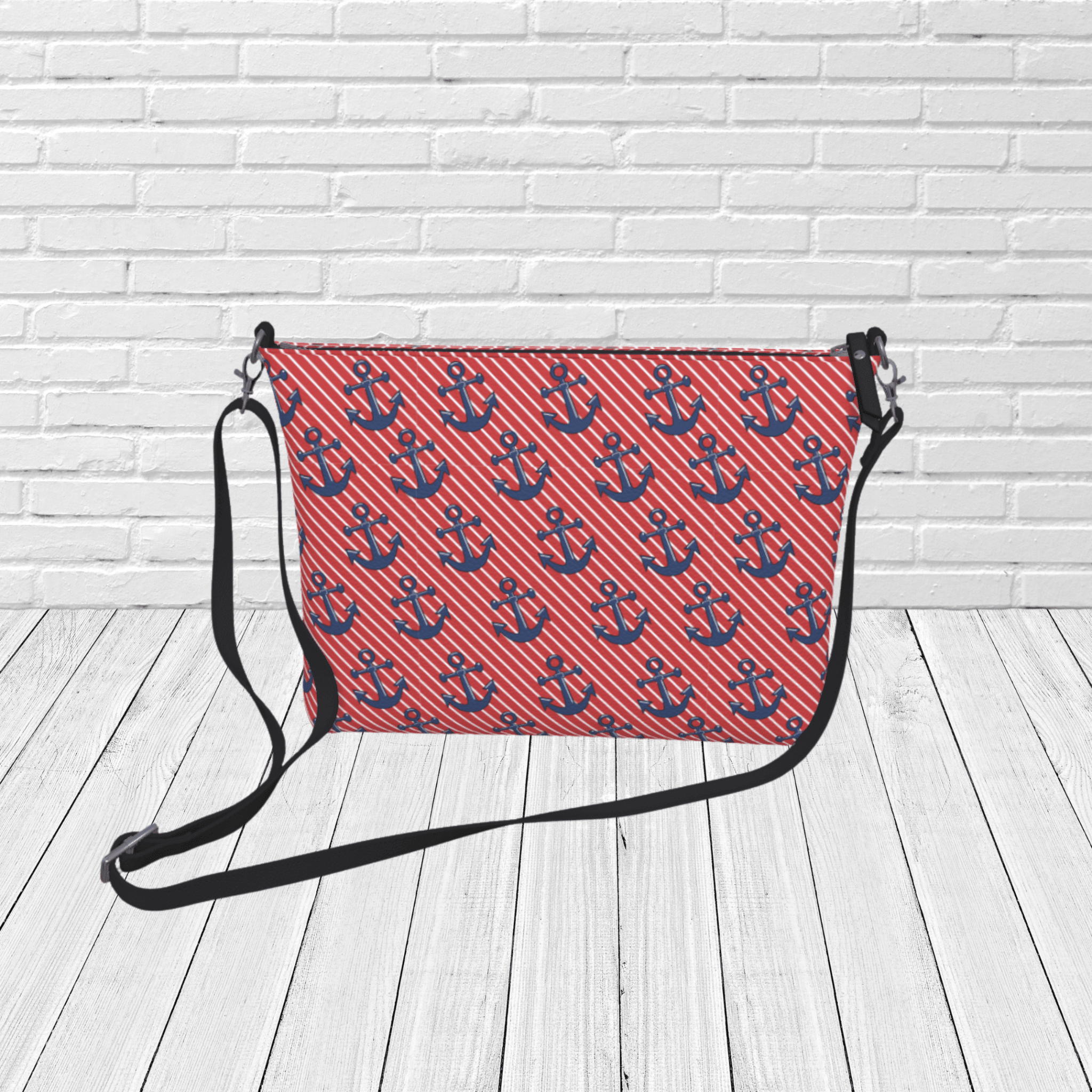 Anchor Pattern Crossbody – Red Nautical Coastal Purse - Newfinese Please