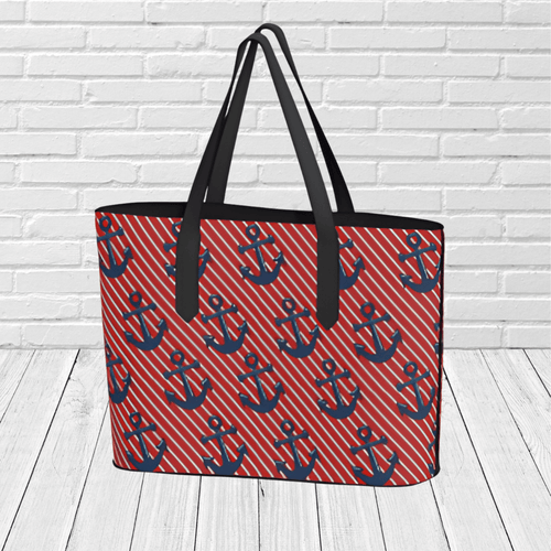 Anchor Pattern Tote Bag – Red Nautical Coastal Travel Tote - Newfinese Please