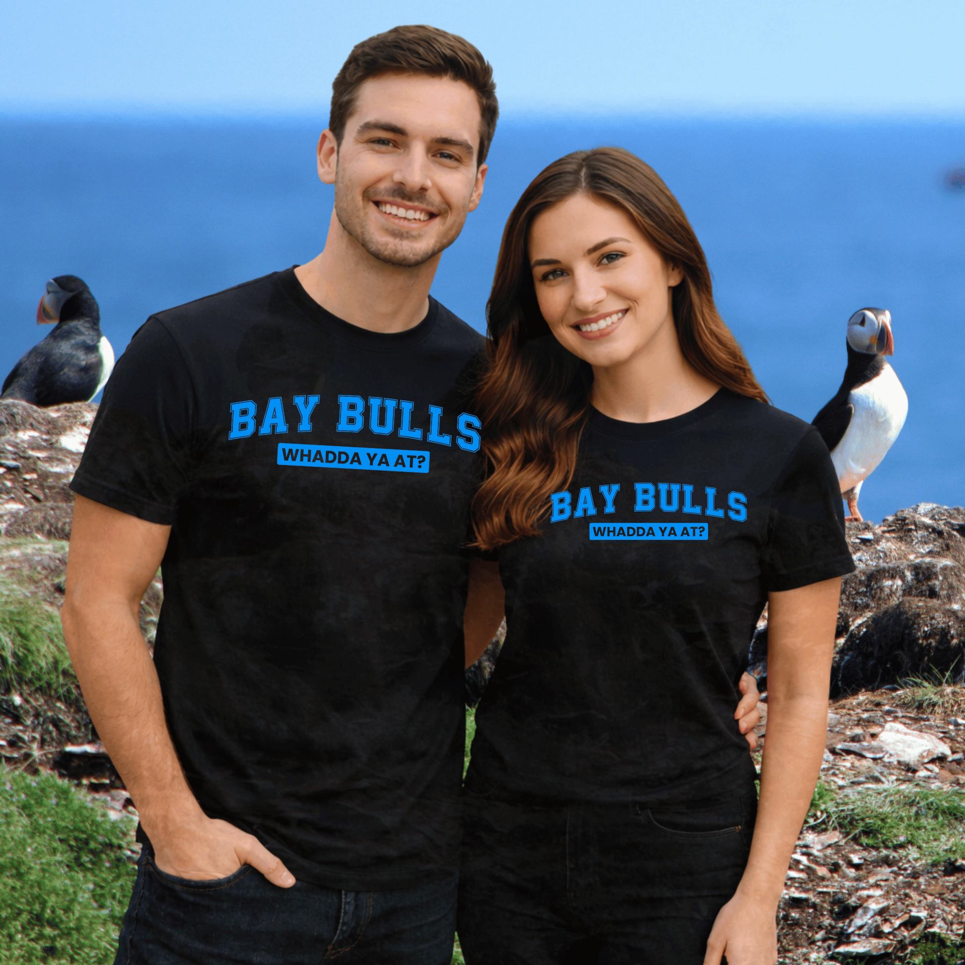 BAY BULLS "Whadda Ya At?" T‑Shirt - Newfinese Please