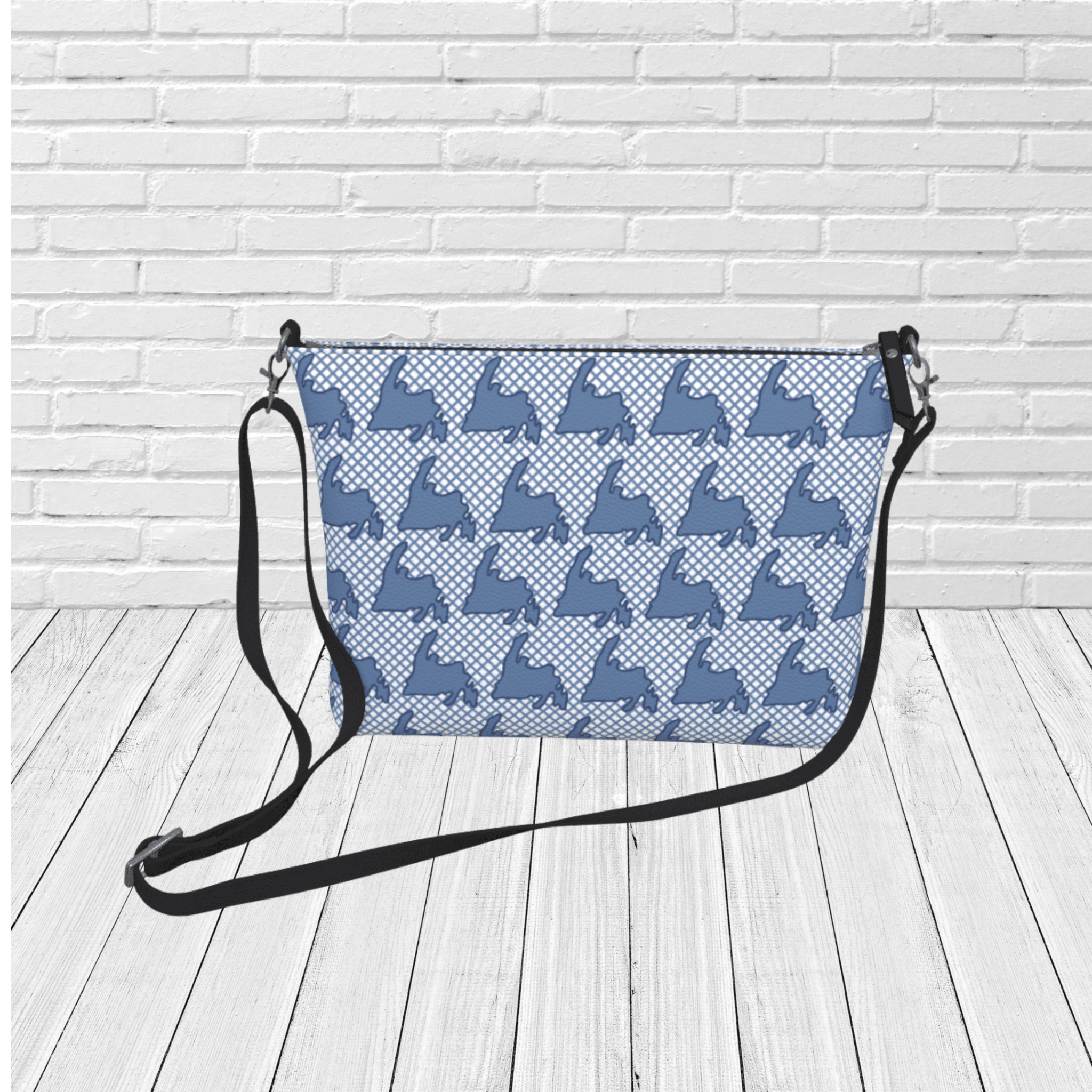 Blue Newfoundland Silhouette Grid Crossbody – Coastal Pattern Travel Purse - Newfinese Please