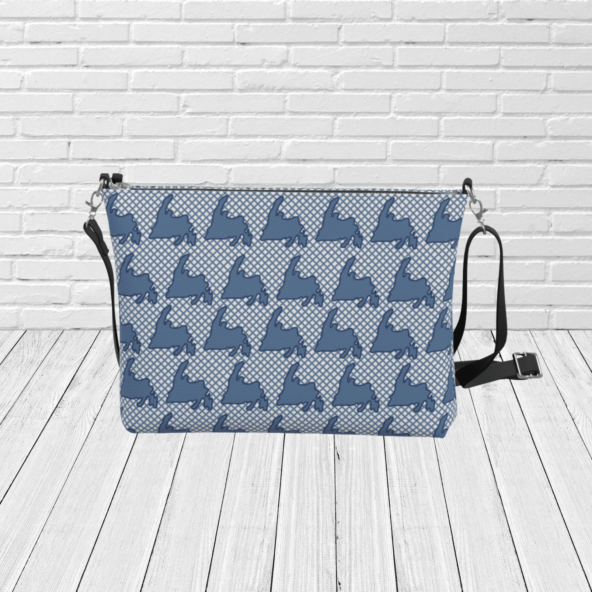 Blue Newfoundland Silhouette Grid Crossbody – Coastal Pattern Travel Purse - Newfinese Please