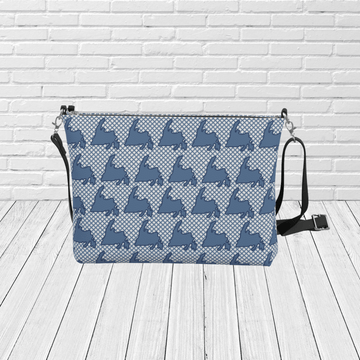 Blue Newfoundland Silhouette Grid Crossbody – Coastal Pattern Travel Purse - Newfinese Please
