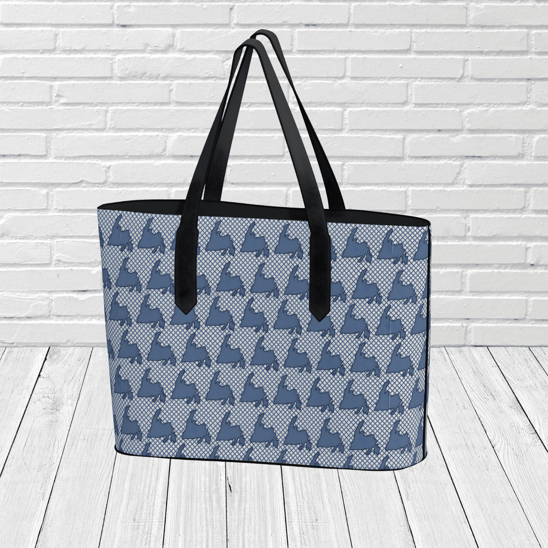 Blue Newfoundland Silhouette Grid Tote Bag – Coastal Pattern Travel Tote - Newfinese Please