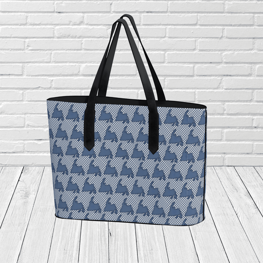 Blue Newfoundland Silhouette Grid Tote Bag – Coastal Pattern Travel Tote - Newfinese Please