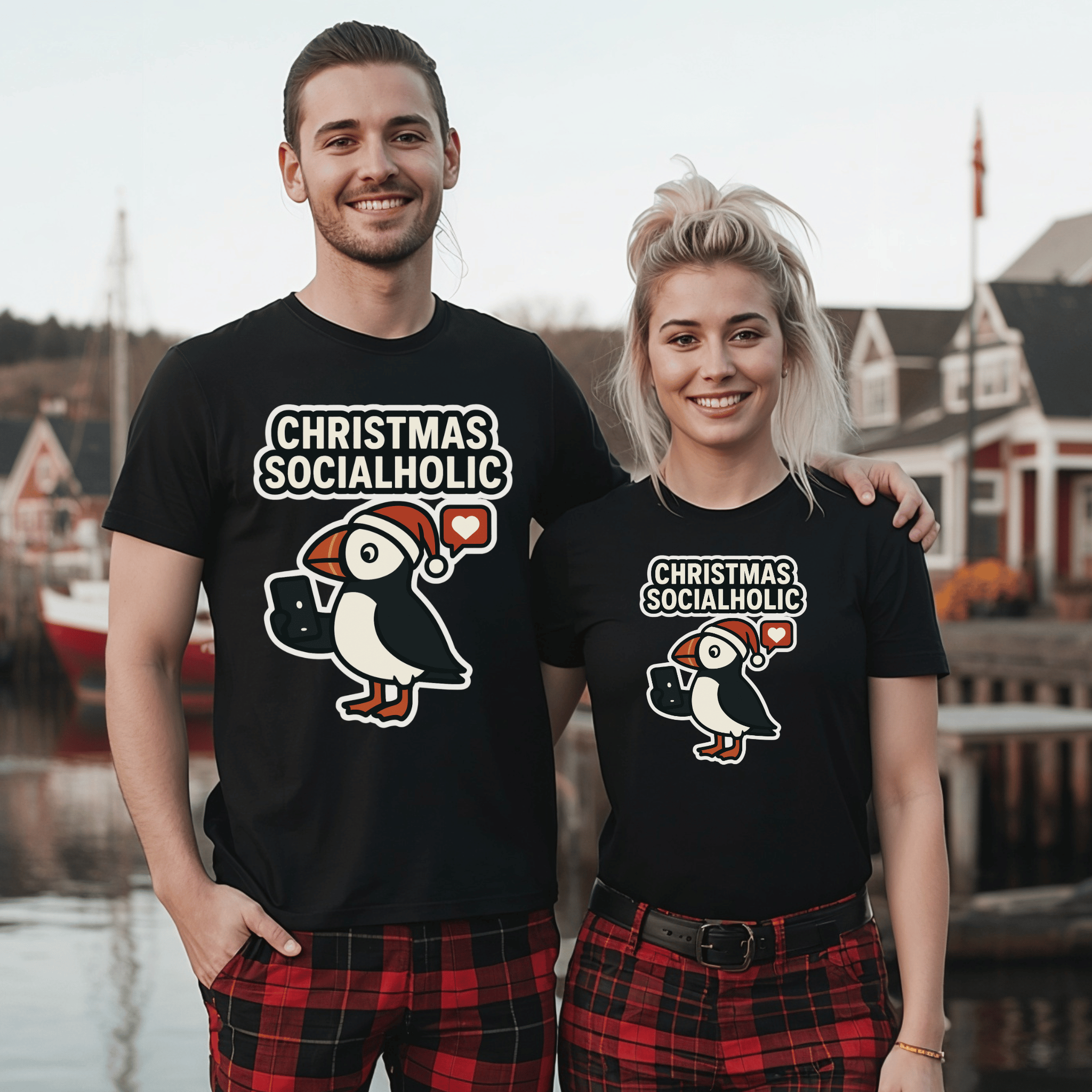 Christmas Puffin Socialholic T-Shirt - Newfinese Please