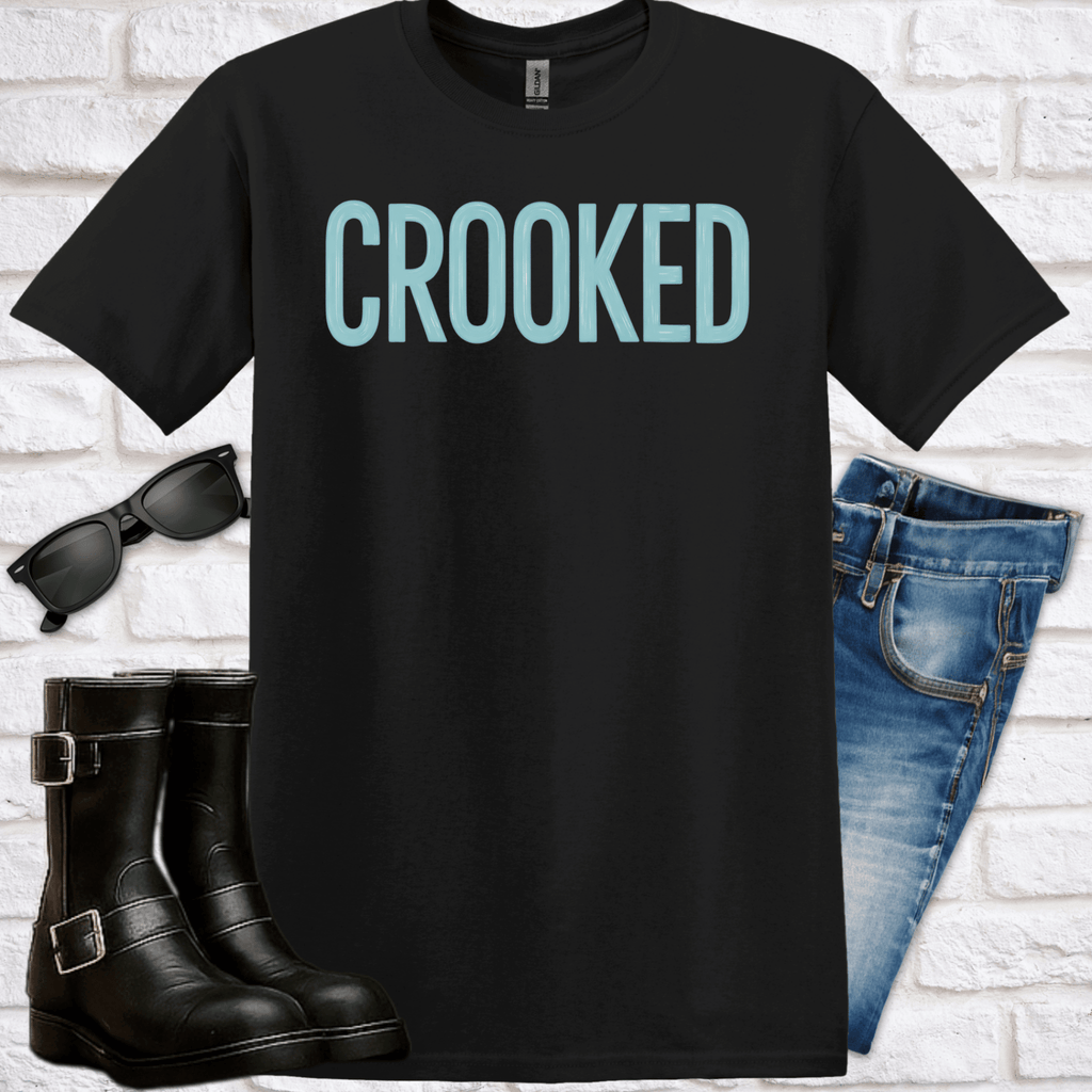 Crooked Graphic Tee — Bold Light - Blue Text Shirt - Newfinese Please