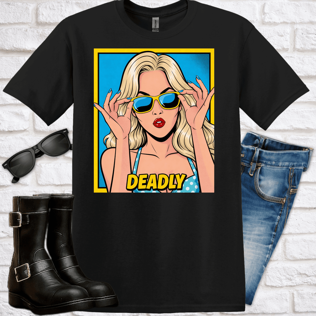 Deadly Blonde Sunglasses Pop Art T-Shirt - Newfinese Please