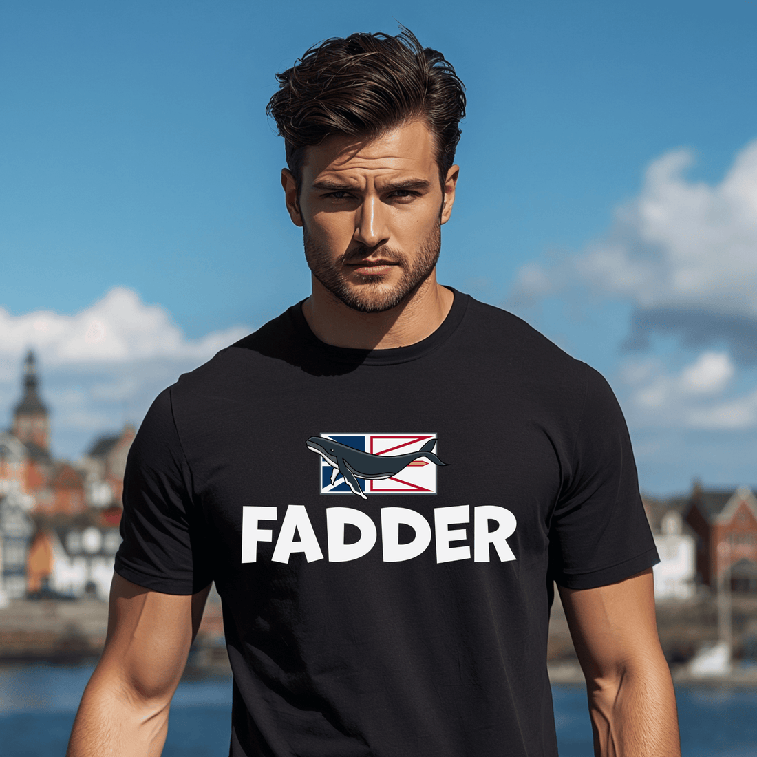 "Fadder" Whale - Flag T-Shirt - Newfinese Please