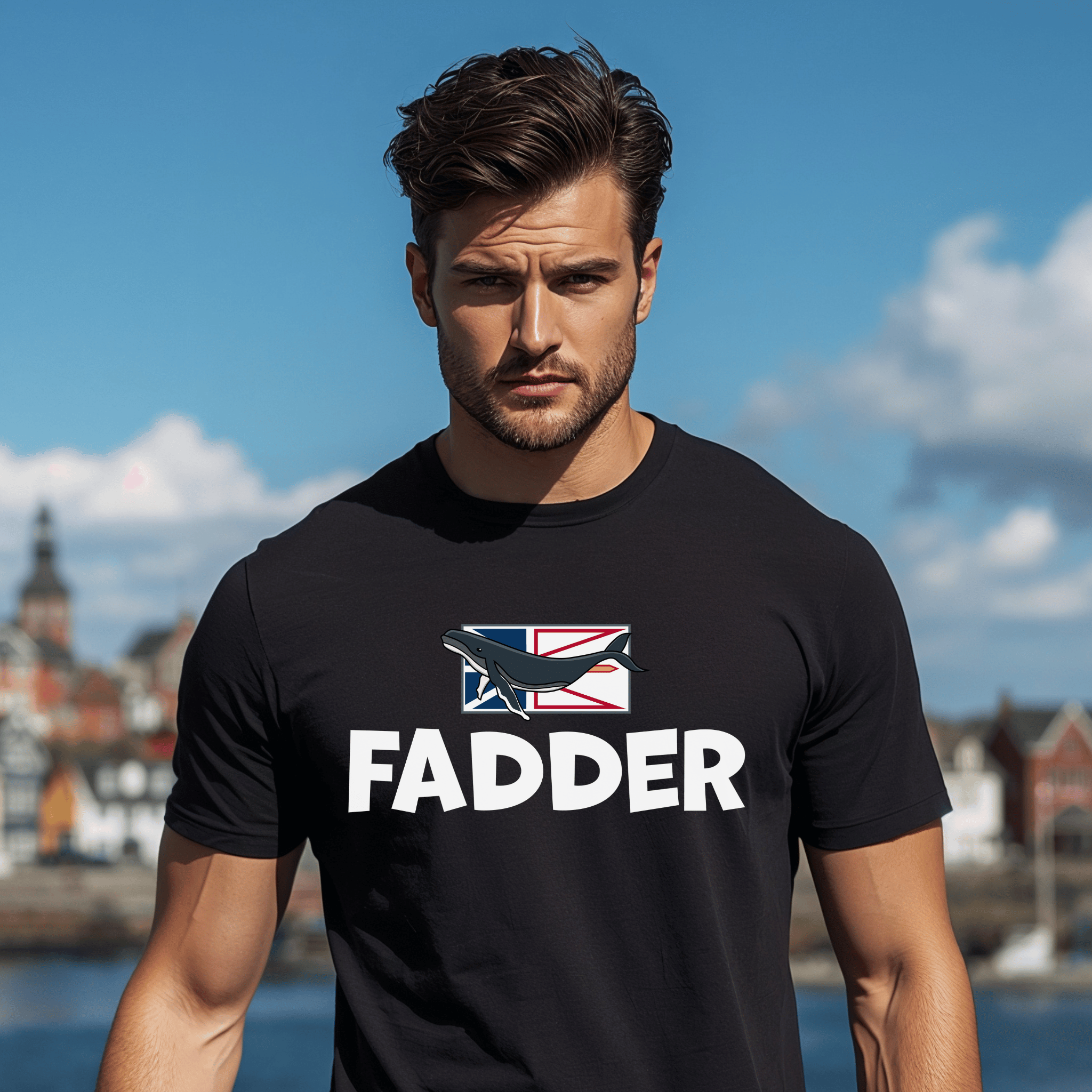 "Fadder" Whale - Flag T-Shirt - Newfinese Please