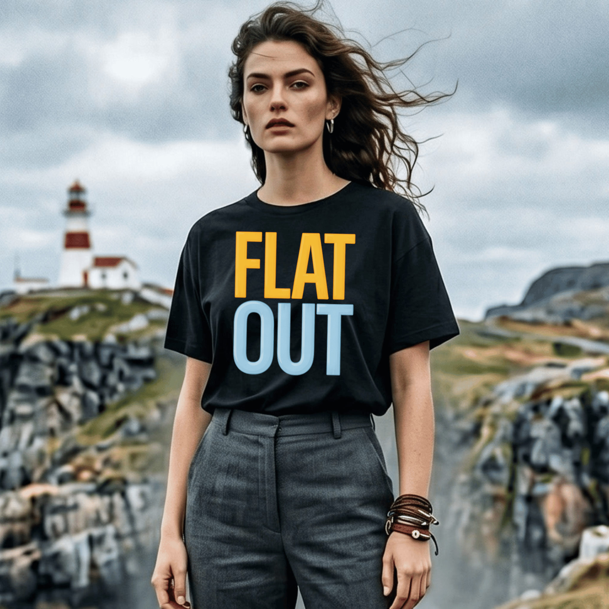 "FLAT OUT" T-Shirt - Newfoundland Dialect Typography Tee - Newfinese Please