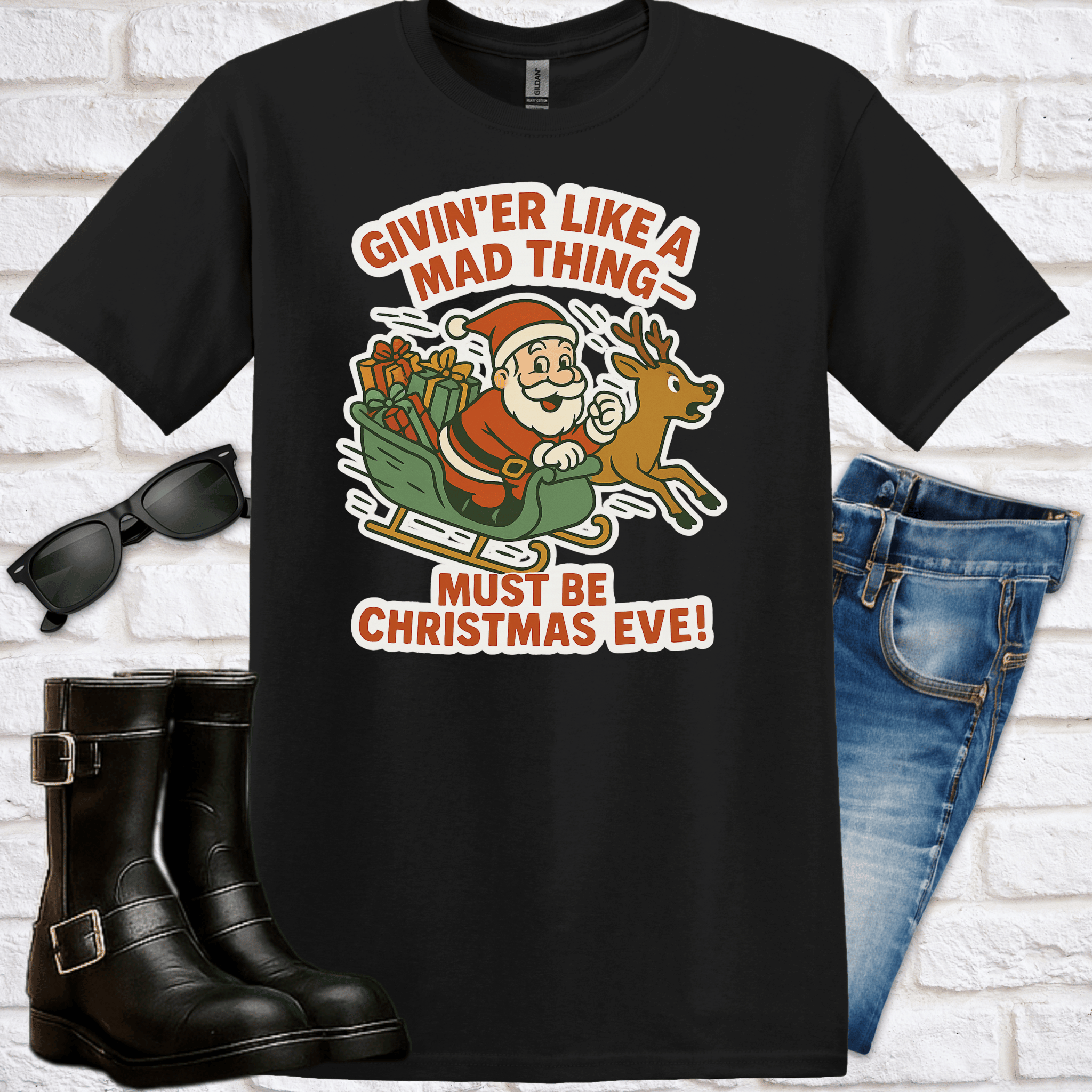 "Givin’er Like a Mad Thing" Santa Christmas T-Shirt - Newfinese Please
