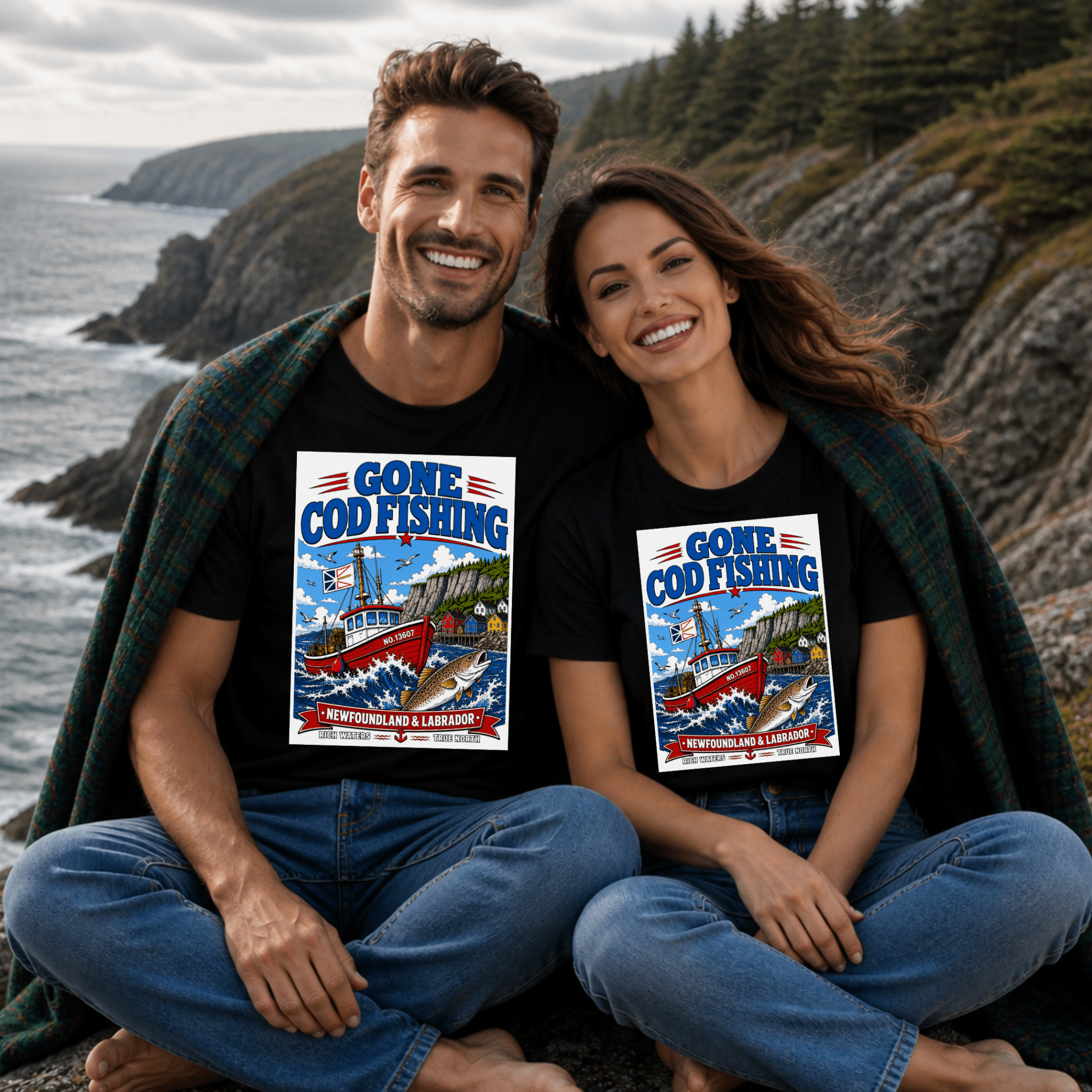 Gone Cod Fishing T-Shirt — Vintage Newfoundland & Labrador Fishing Crew Tee - Newfineseplease.ca