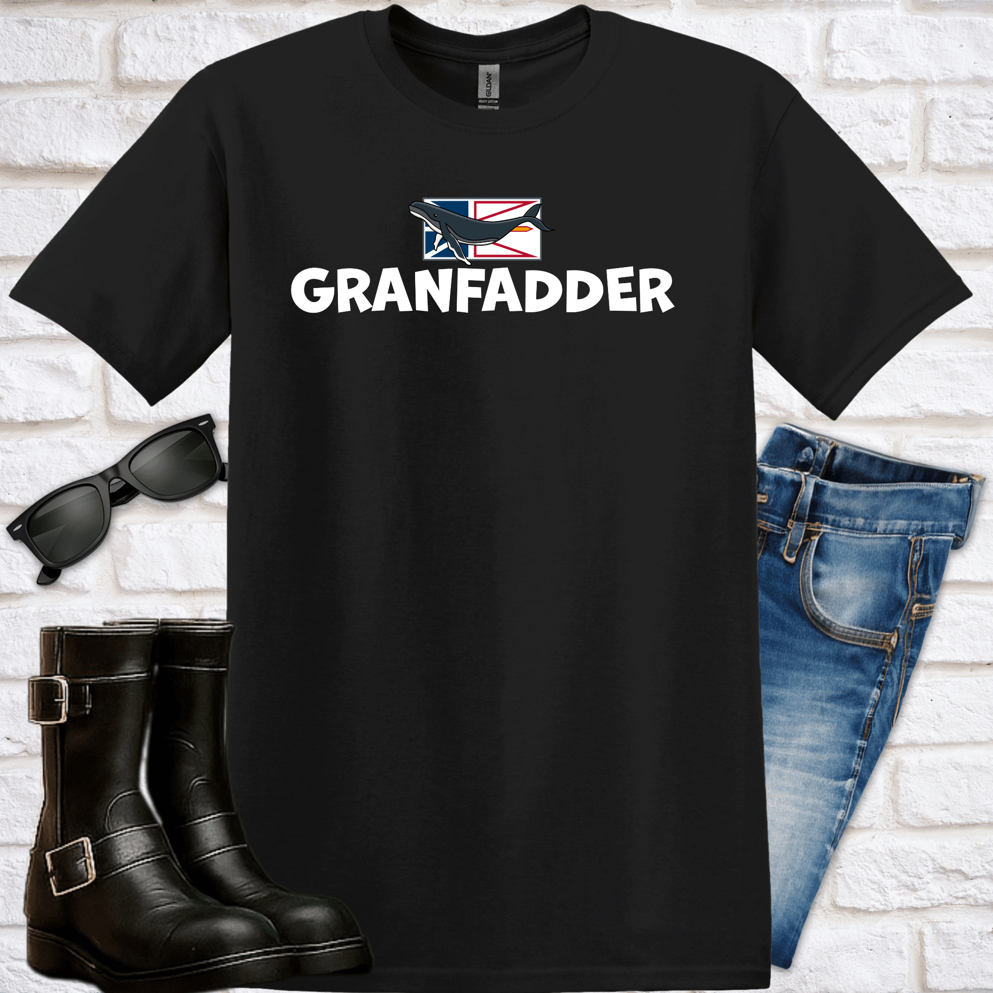 "Granfadder" Whale - Flag T-Shirt - Newfinese Please