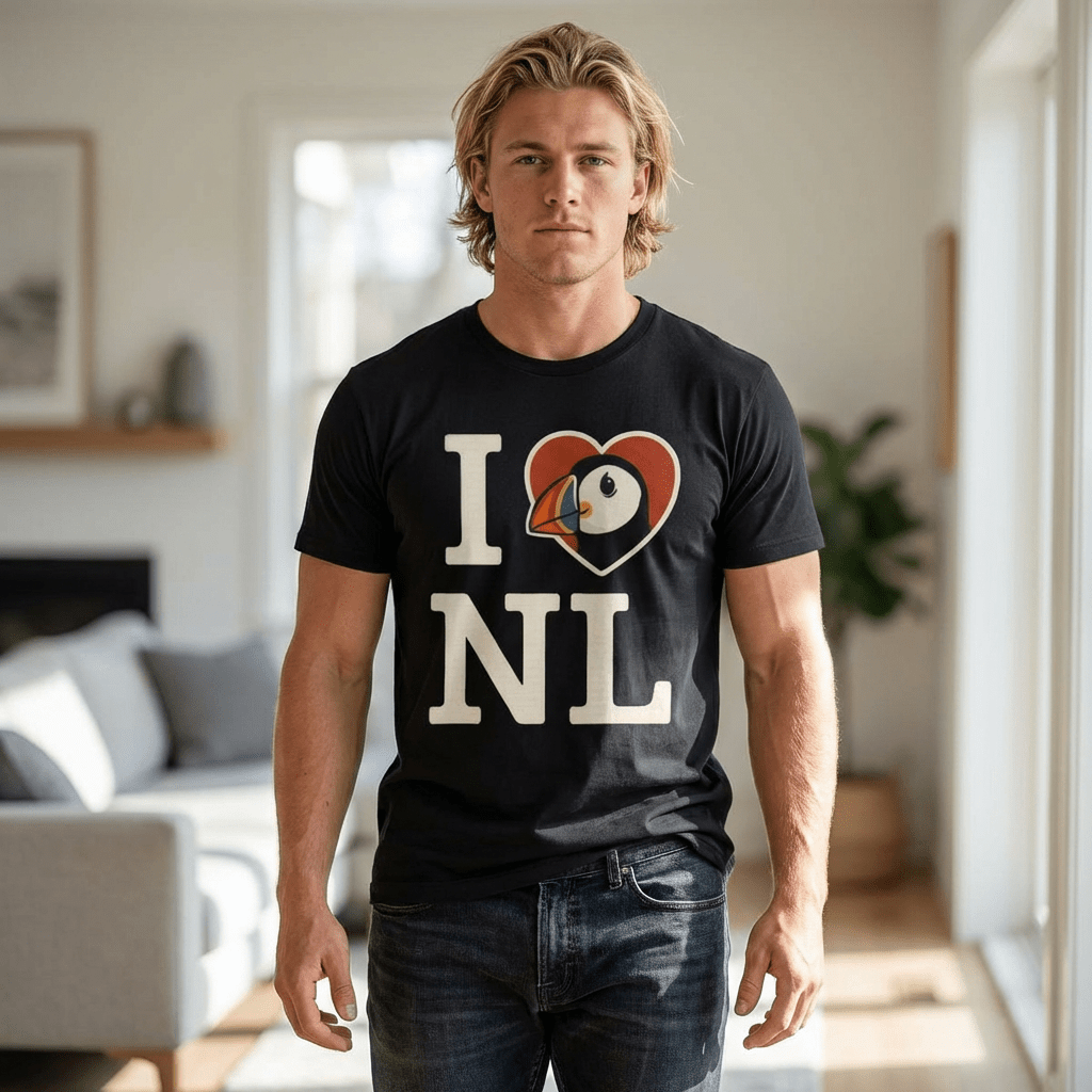"I Heart NL " Puffin T-Shirt - Newfoundland Nautical Collection - Newfineseplease.ca