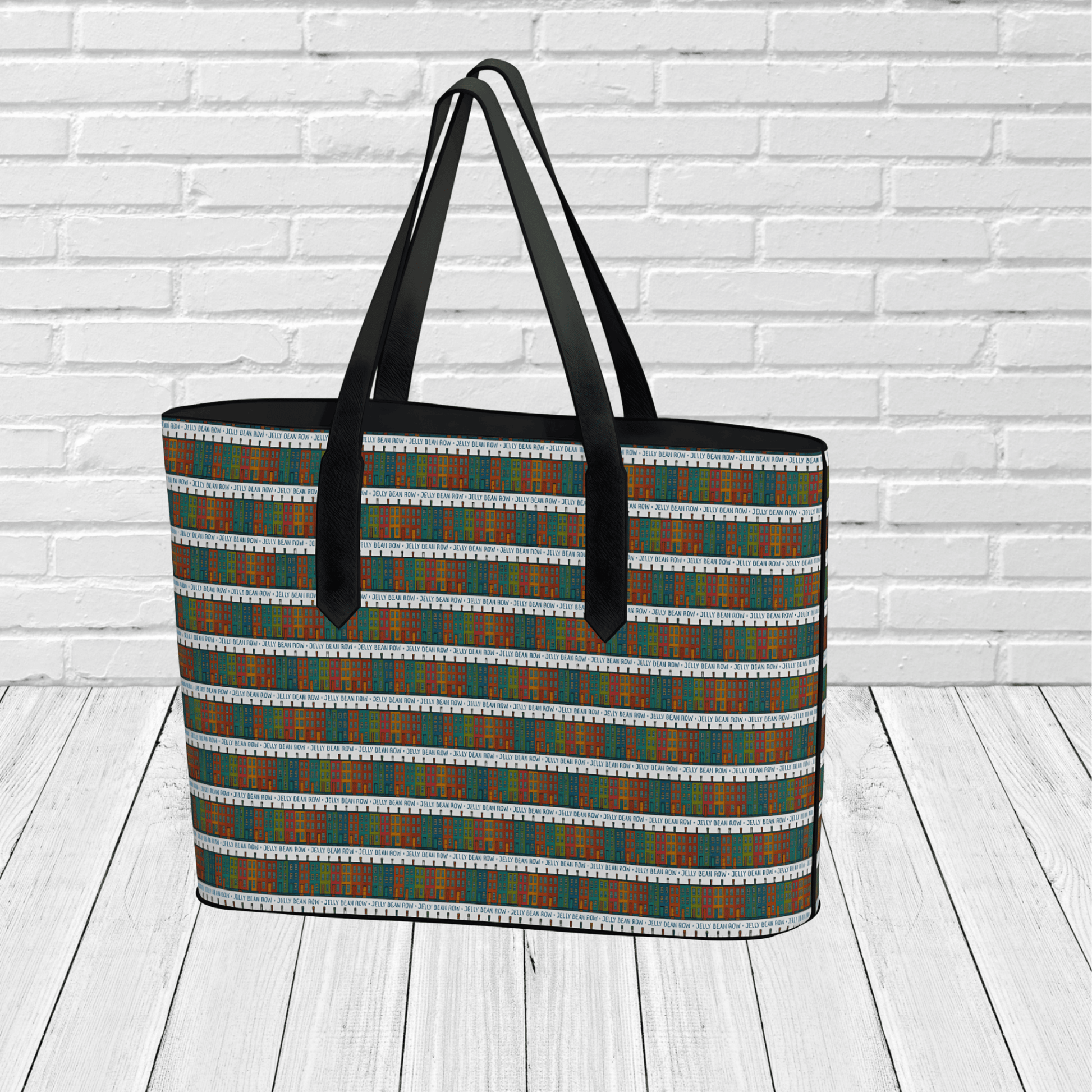 Jellybean Row Newfoundland Tote Bag – St. John’s Houses Pattern Travel Tote - Newfinese Please