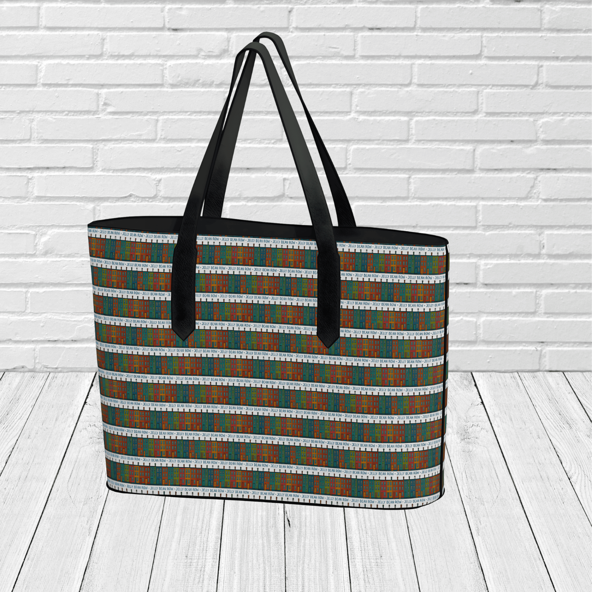 Jellybean Row Newfoundland Tote Bag – St. John’s Houses Pattern Travel Tote - Newfinese Please