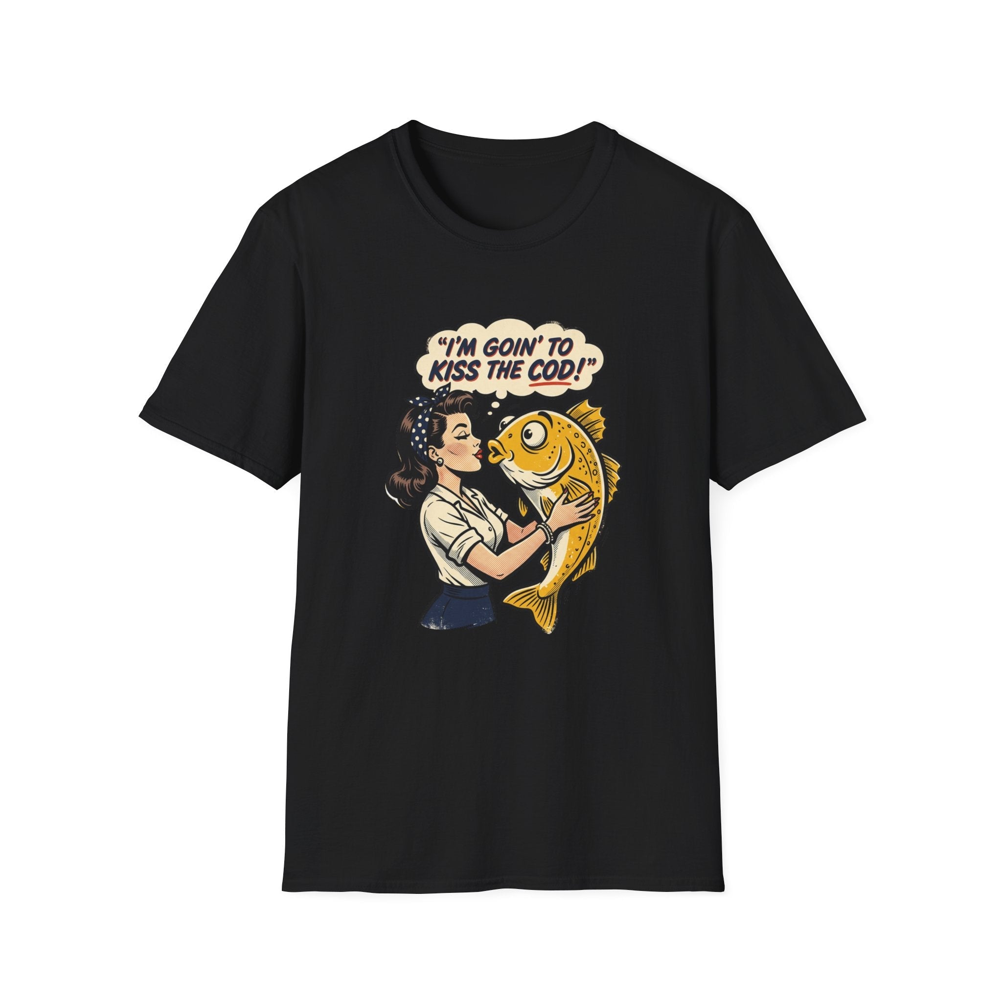 Kiss the Cod! Vintage Pinup Fish Graphic T-Shirt - Newfinese Please