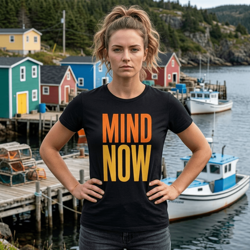 "Mind Now" T‑Shirt — Newfoundland Saying T-Shirt - Newfinese Please
