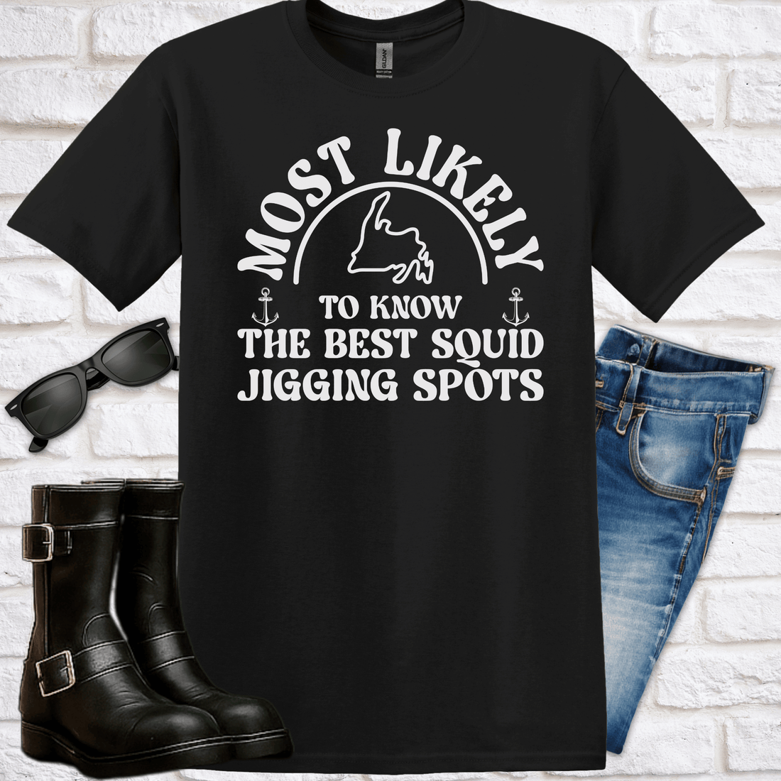 "Most Likely to Know the Best Squid Jigging Spots" T-Shirt - Newfinese Please
