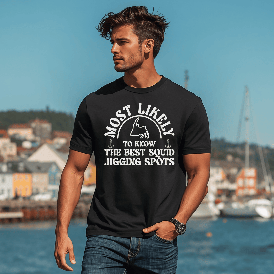 "Most Likely to Know the Best Squid Jigging Spots" T-Shirt - Newfinese Please
