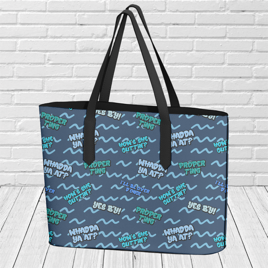 "Newfinese Greetings" on the Water Tote