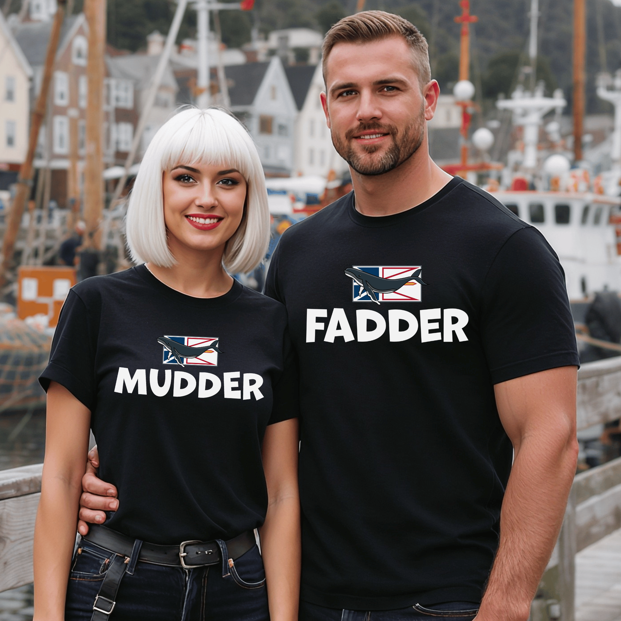 "Mudder with Our Whale - on - Flag Design" T-Shirt - Newfinese Please