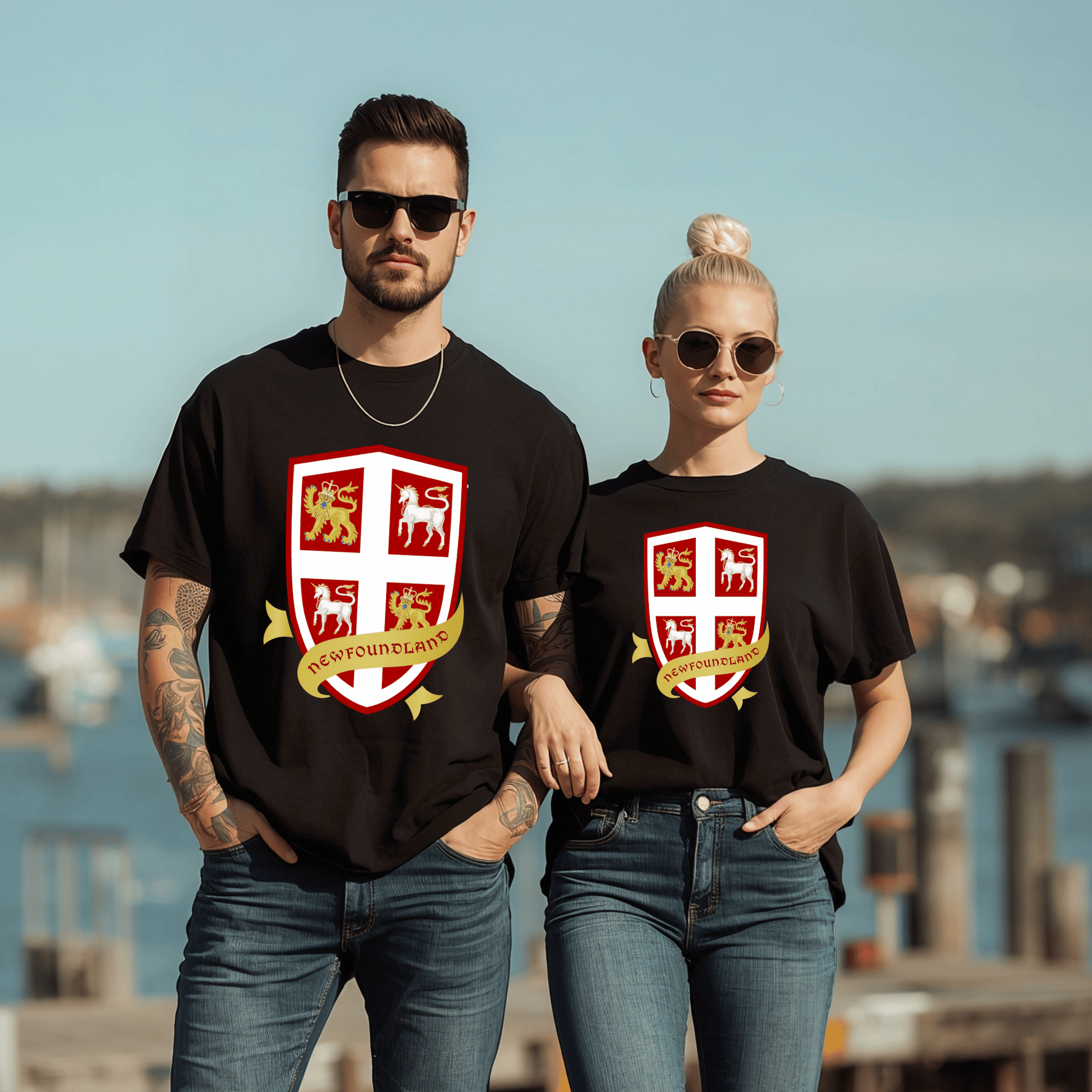 "Newfoundland Coat of Arms Reimagined" T-Shirt - Newfinese Please