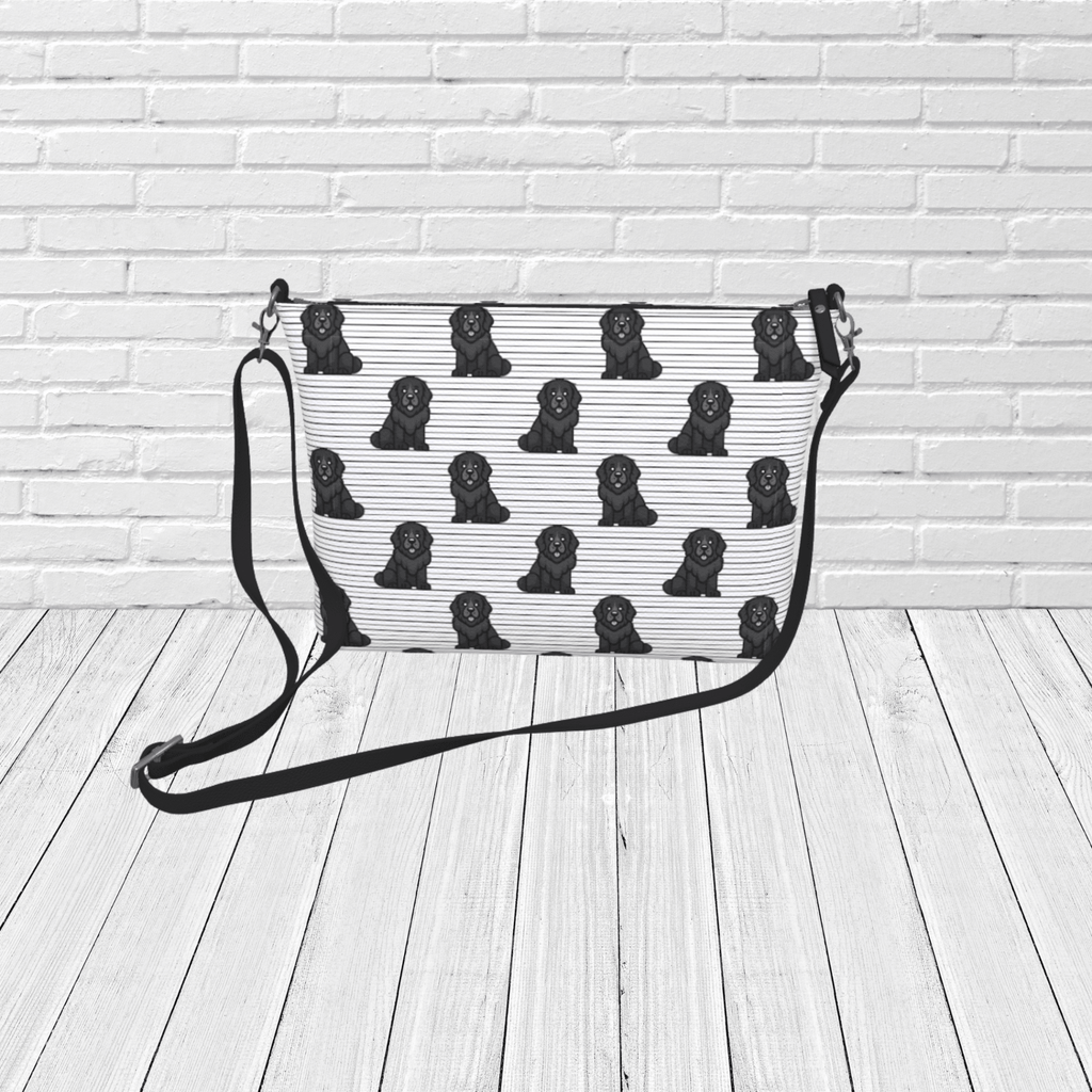 Newfoundland Dog Crossbody Bag – Black Newfie Pattern Purse, Vegan Leather Shoulder Bag - Newfinese Please