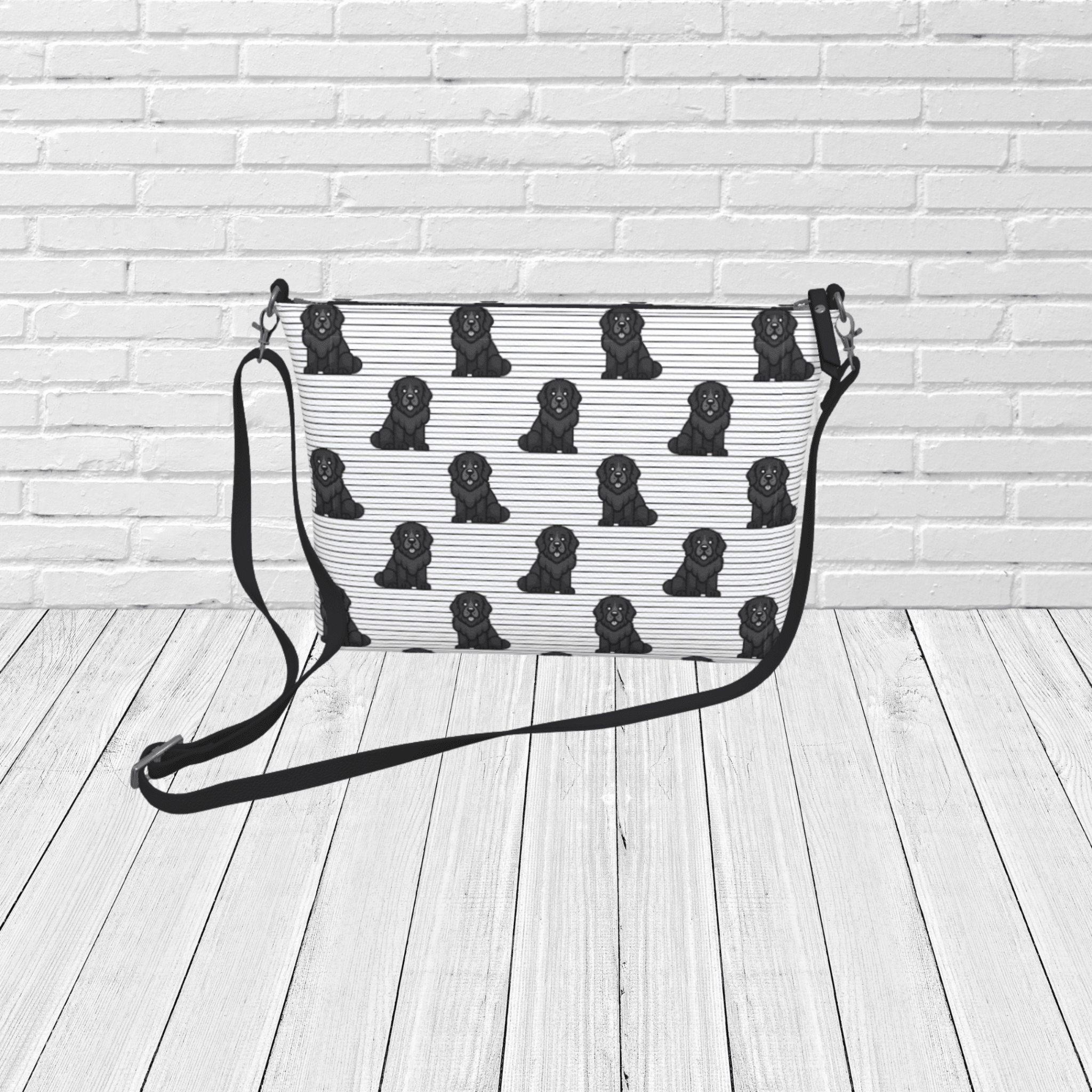 Newfoundland Dog Crossbody Bag – Black Newfie Pattern Purse, Vegan Leather Shoulder Bag - Newfinese Please