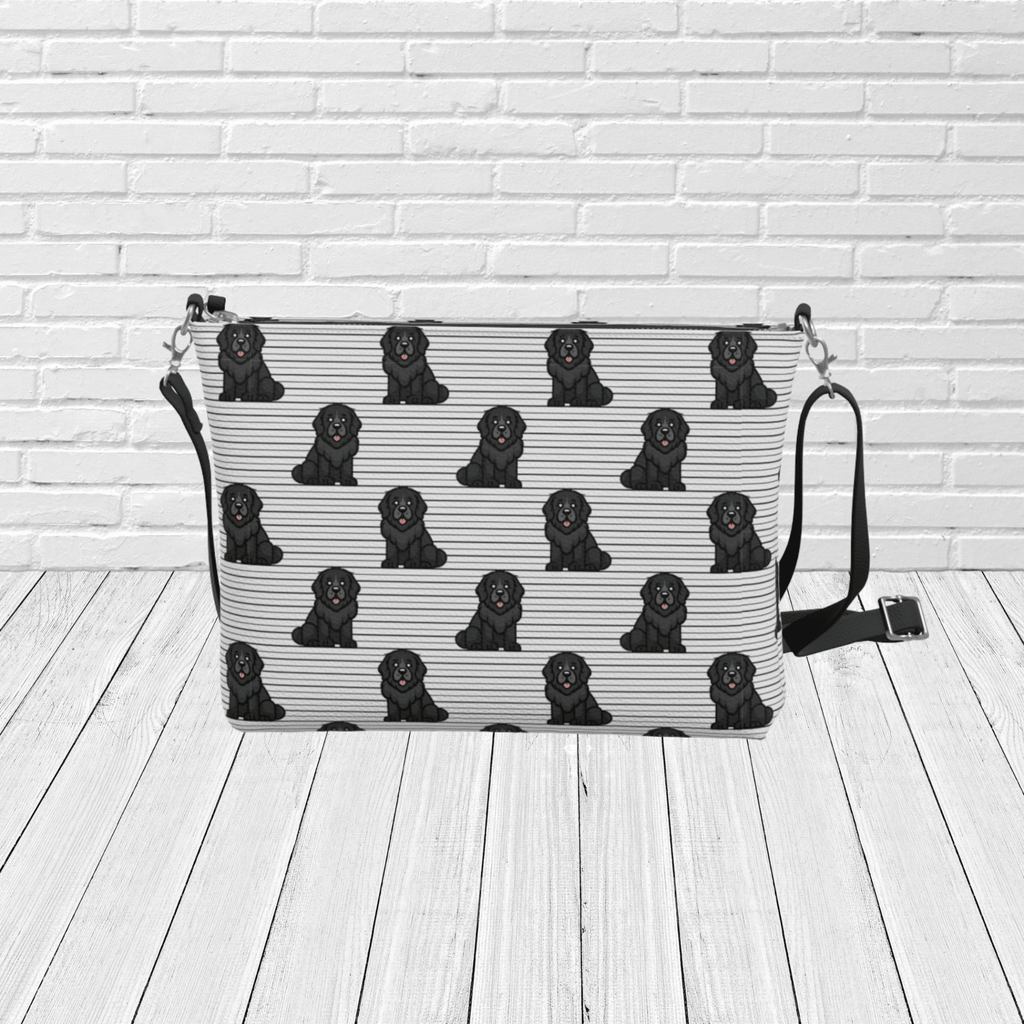 Newfoundland Dog Crossbody Bag – Black Newfie Pattern Purse, Vegan Leather Shoulder Bag - Newfinese Please
