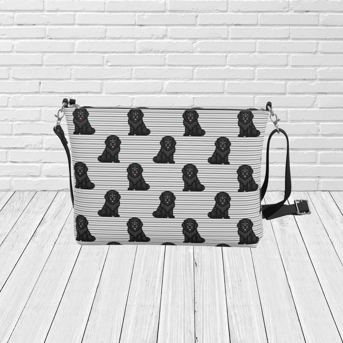 Newfoundland Dog Crossbody Bag – Black Newfie Pattern Purse, Vegan Leather Shoulder Bag - Newfinese Please