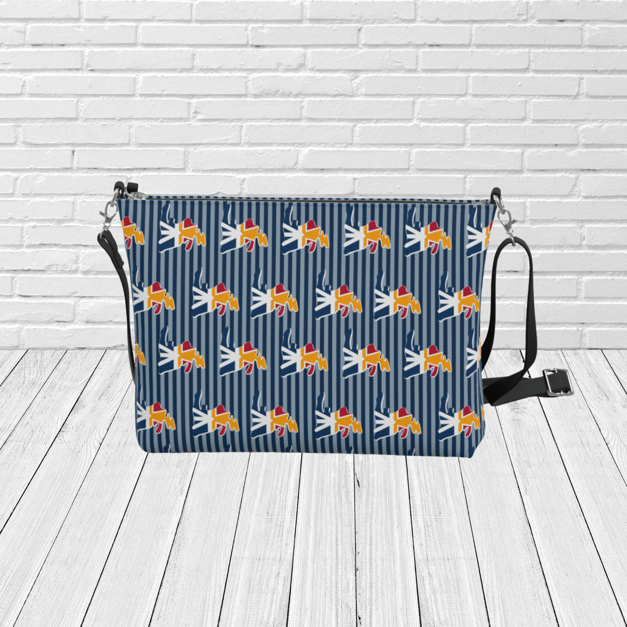 Newfoundland Silhouette Red, Yellow and Blue Crossbody – Coastal Travel & Gift Purse - Newfinese Please