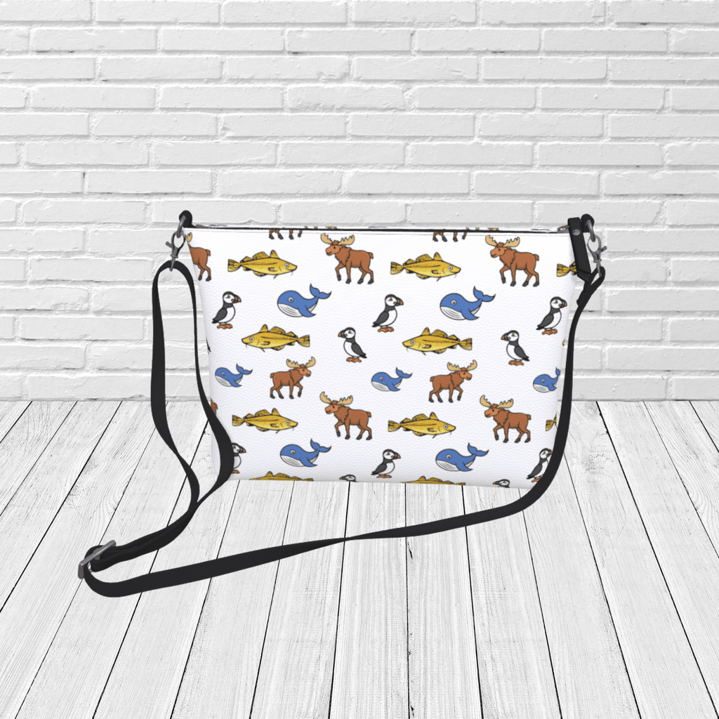 Newfoundland Wildlife Pattern Crossbody – Puffin, Moose & Whale Travel Purse - Newfinese Please