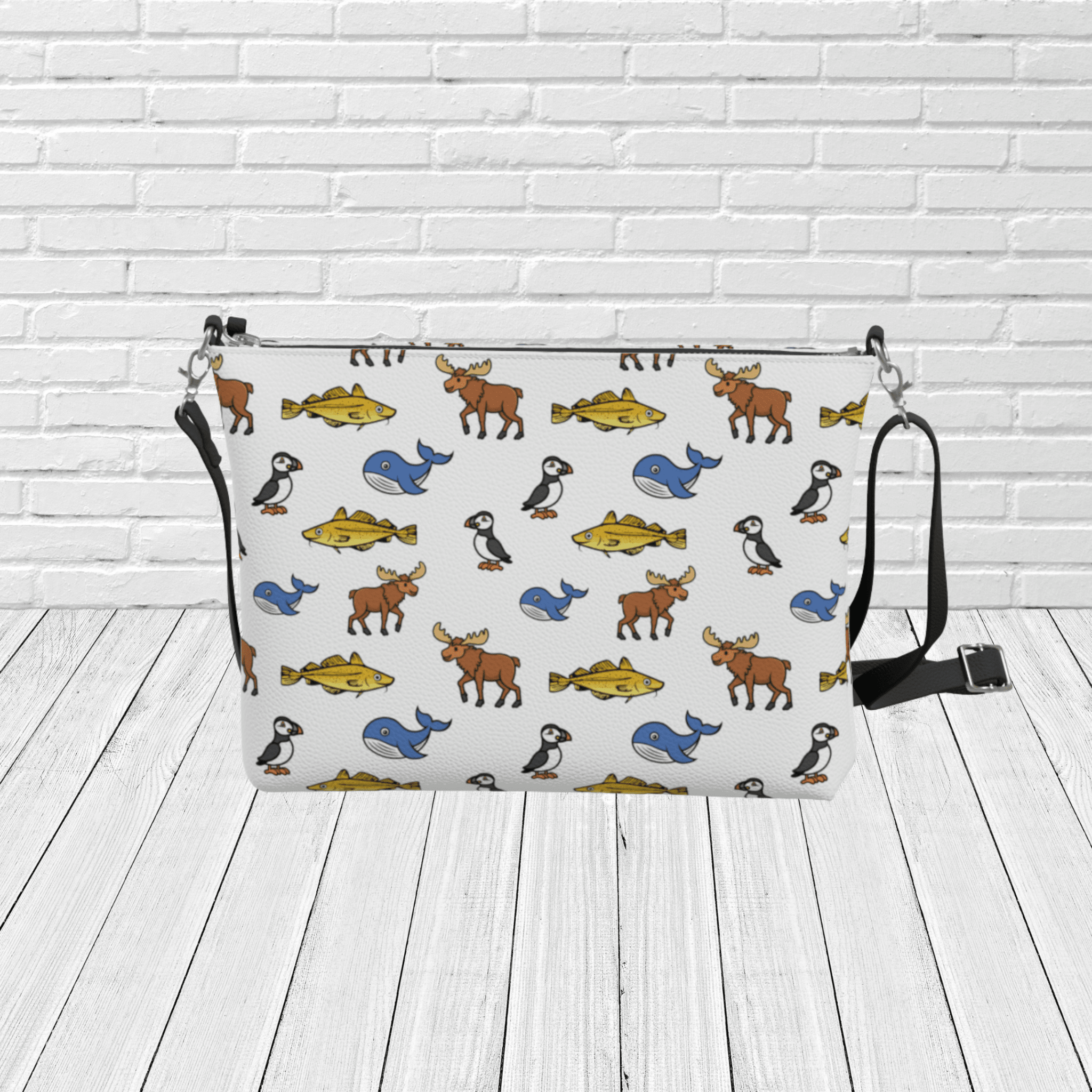 Newfoundland Wildlife Pattern Crossbody – Puffin, Moose & Whale Travel Purse - Newfinese Please