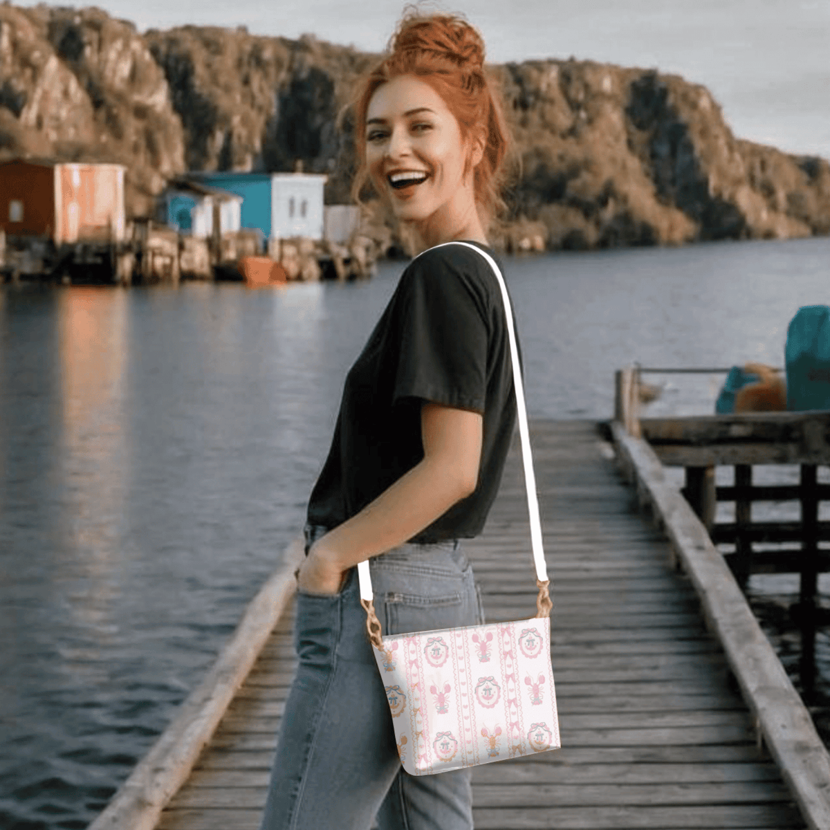Pink Lobster and Anchor Stripe Crossbody Bag - Newfinese Please