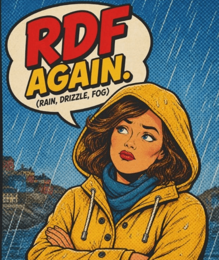 Retro Comic Raincoat T-Shirt — “RDF Again” Pop Art Tee - Newfineseplease.ca