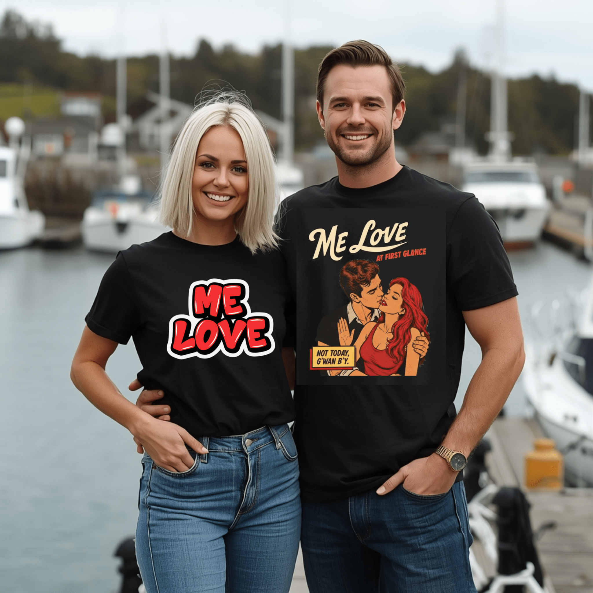 Retro Romance T-Shirt – "Me Love at First Glance" Graphic Tee - Newfineseplease.ca