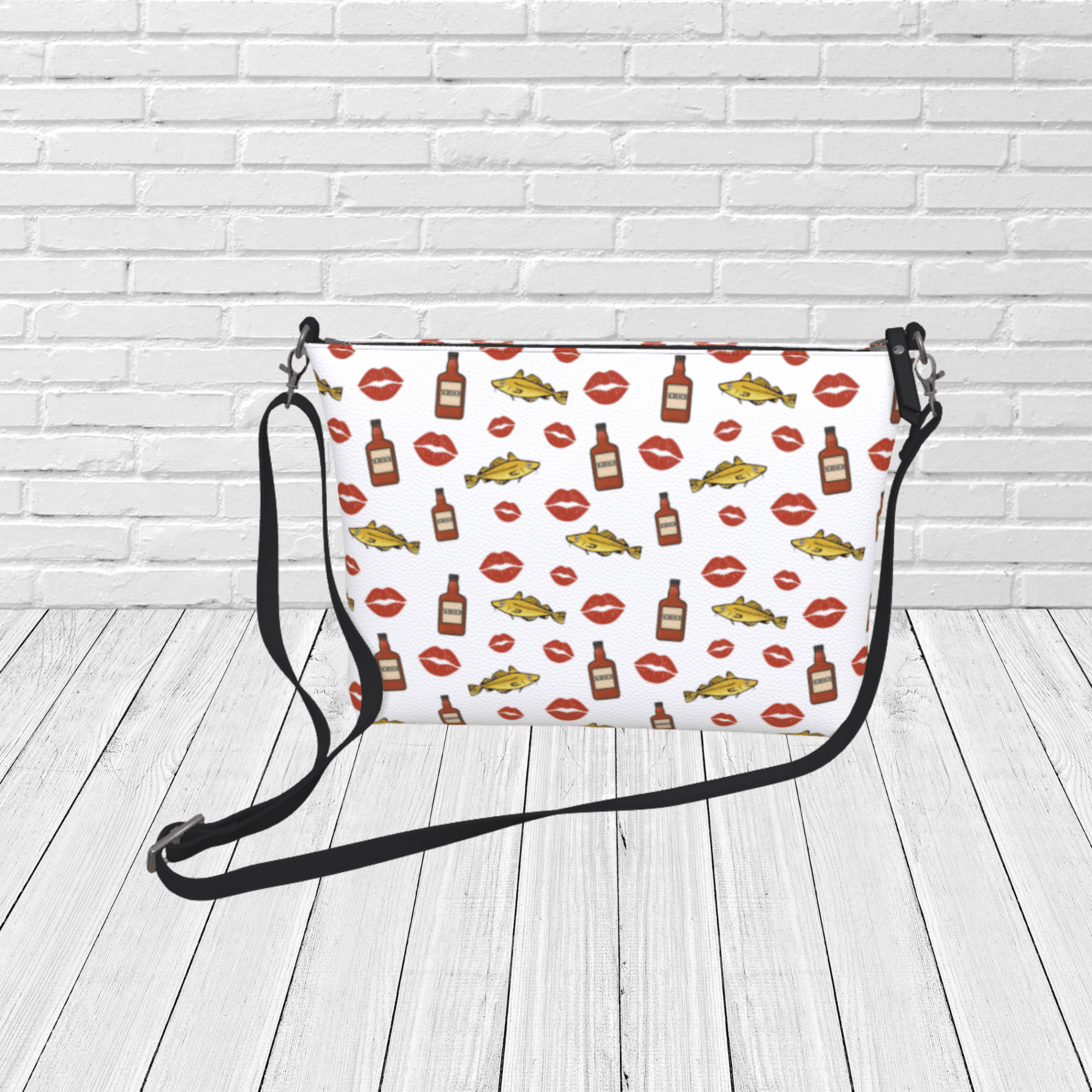Screeched In Newfoundland Crossbody – Rum, Cod & Kiss Pattern Travel & Gift Purse - Newfinese Please