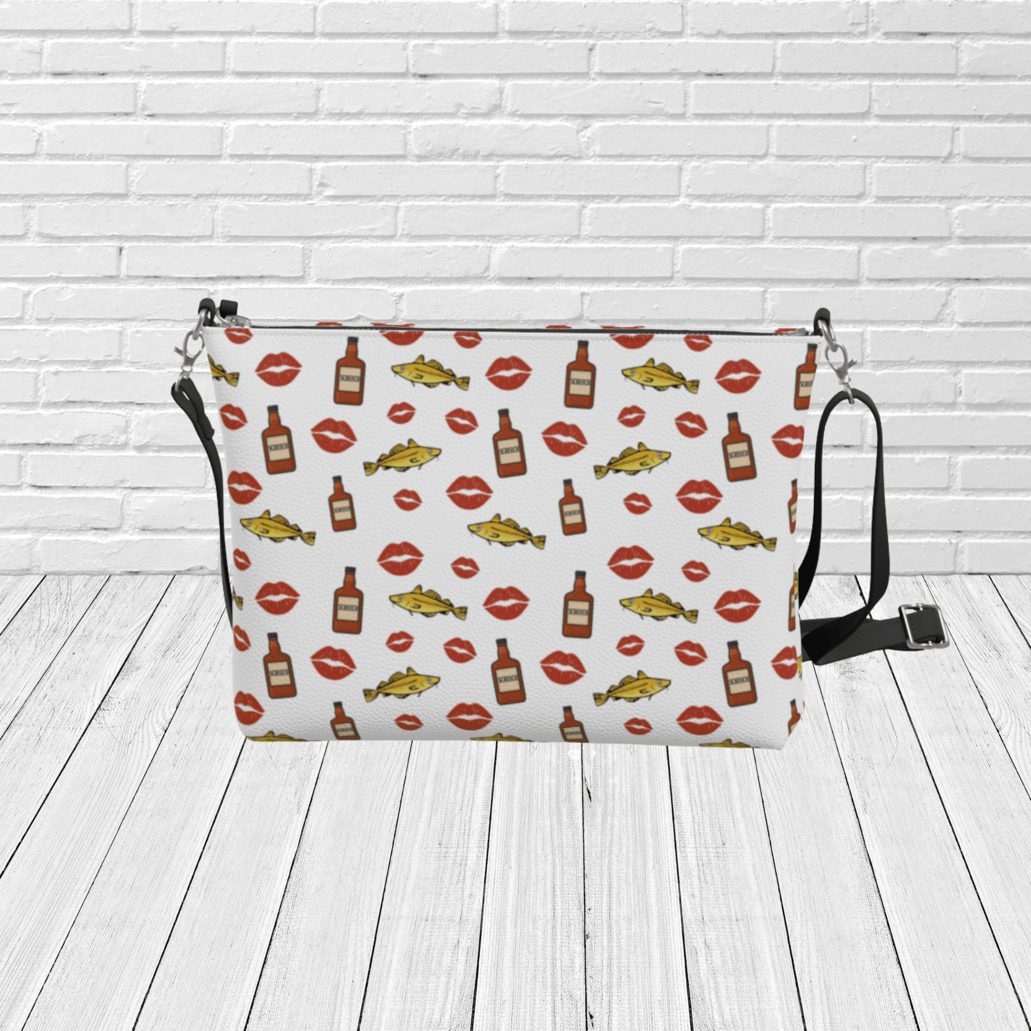 Screeched In Newfoundland Crossbody – Rum, Cod & Kiss Pattern Travel & Gift Purse - Newfinese Please