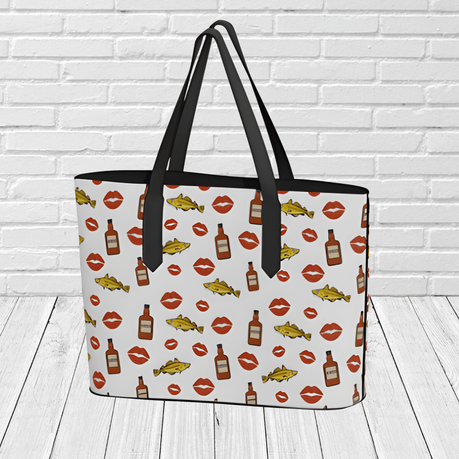Screeched In Newfoundland Tote Bag – Rum, Cod & Kiss Pattern Travel & Gift Tote - Newfinese Please